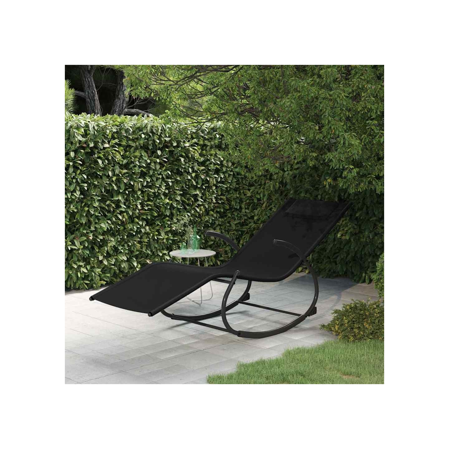Chaise longue à bascule noir acier et textilène