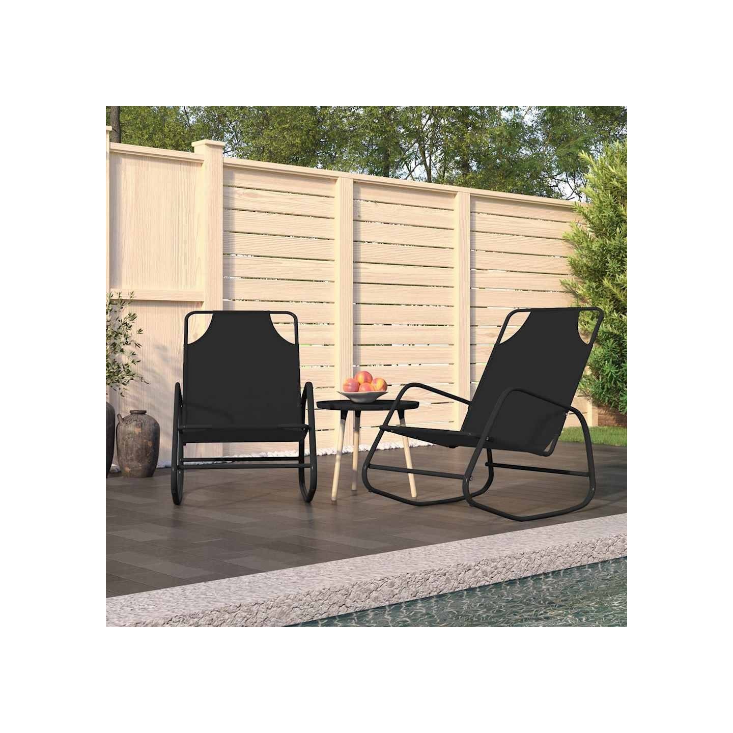 Chaises longues à bascule 2 pcs Noir Acier et textilène