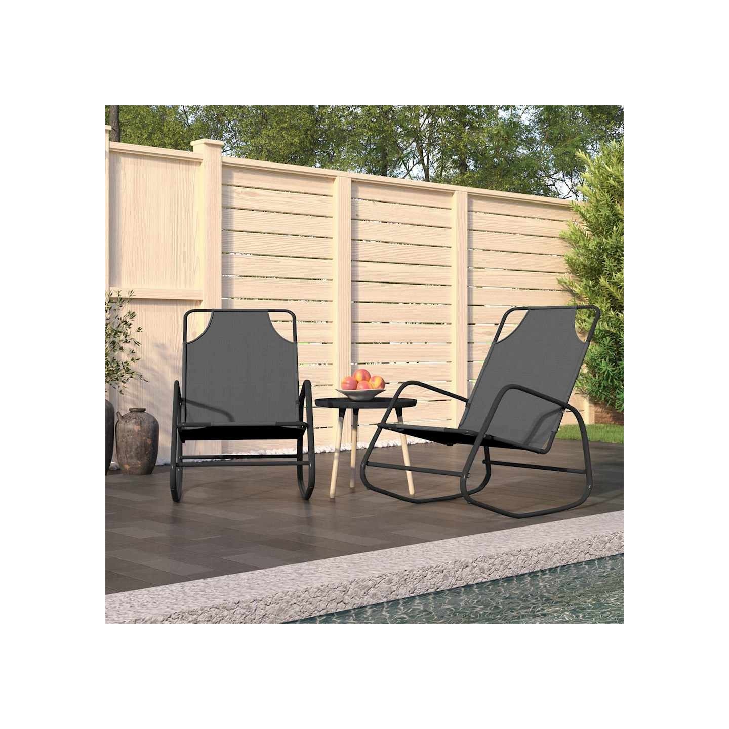 Chaises longues à bascule 2 pcs Gris Acier et textilène
