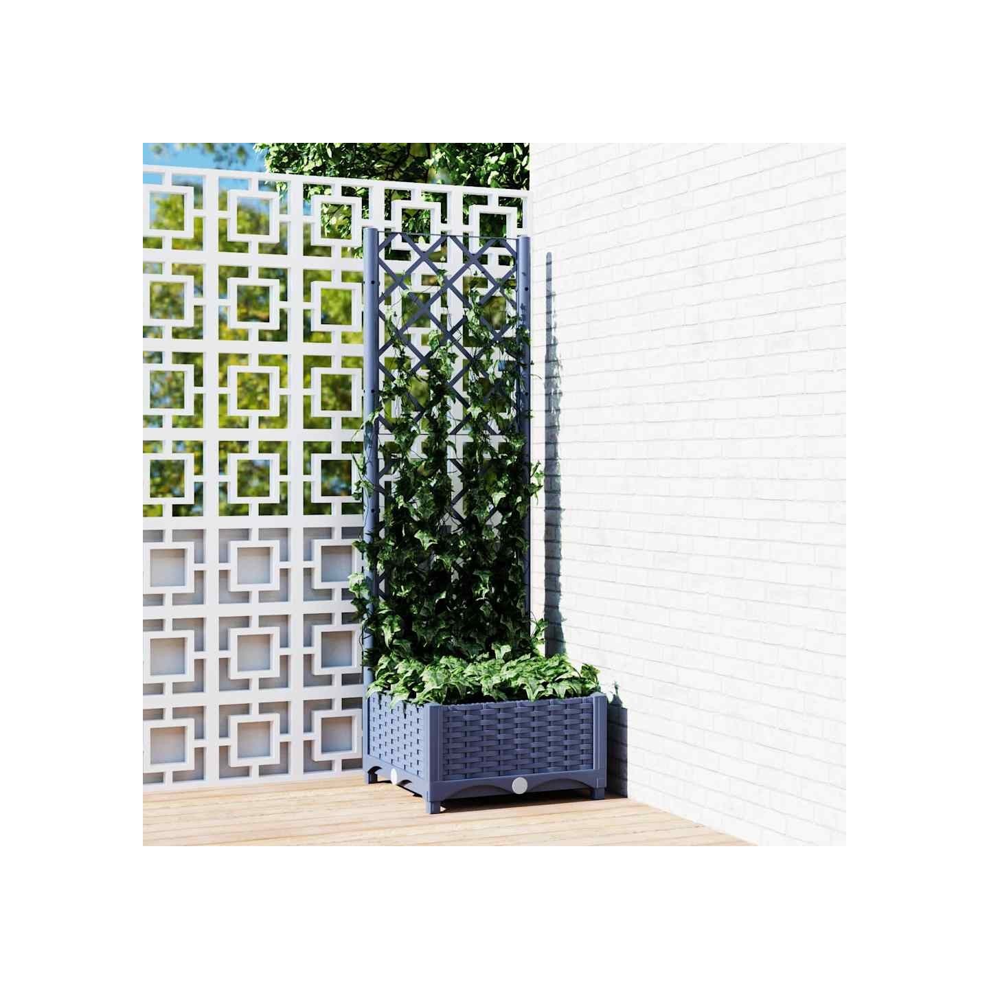 Jardinière avec treillis Bleu Gris 40x40x121,5 cm PP