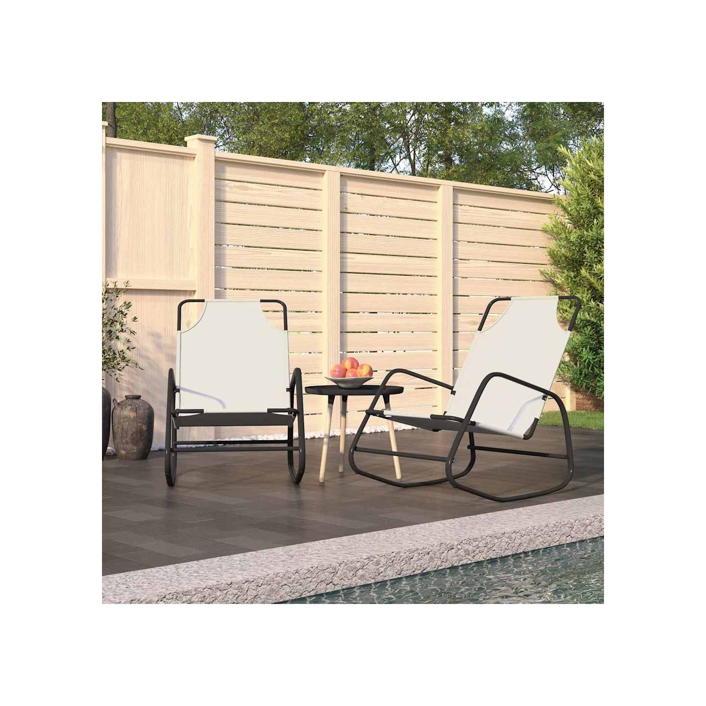 Chaises longues à bascule lot de 2 crème acier et textilène