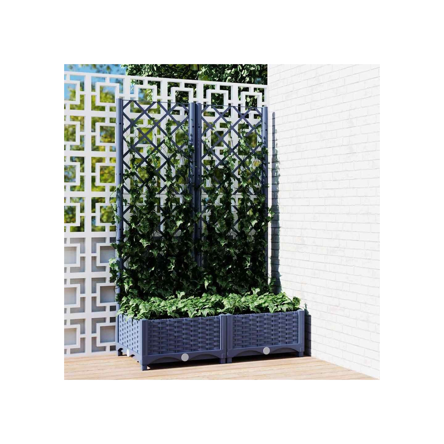 Jardinière de jardin avec treillis Bleu Gris 80x40x121,5 cm PP