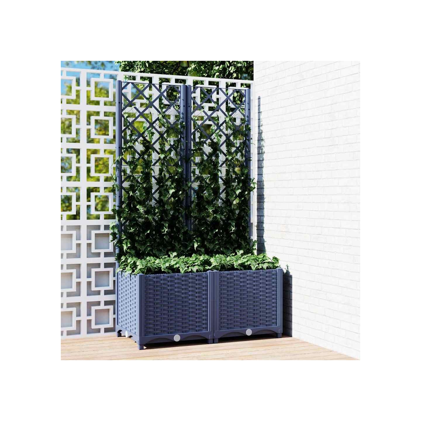 Jardinière de jardin avec treillis Bleu Gris 80x40x136 cm PP