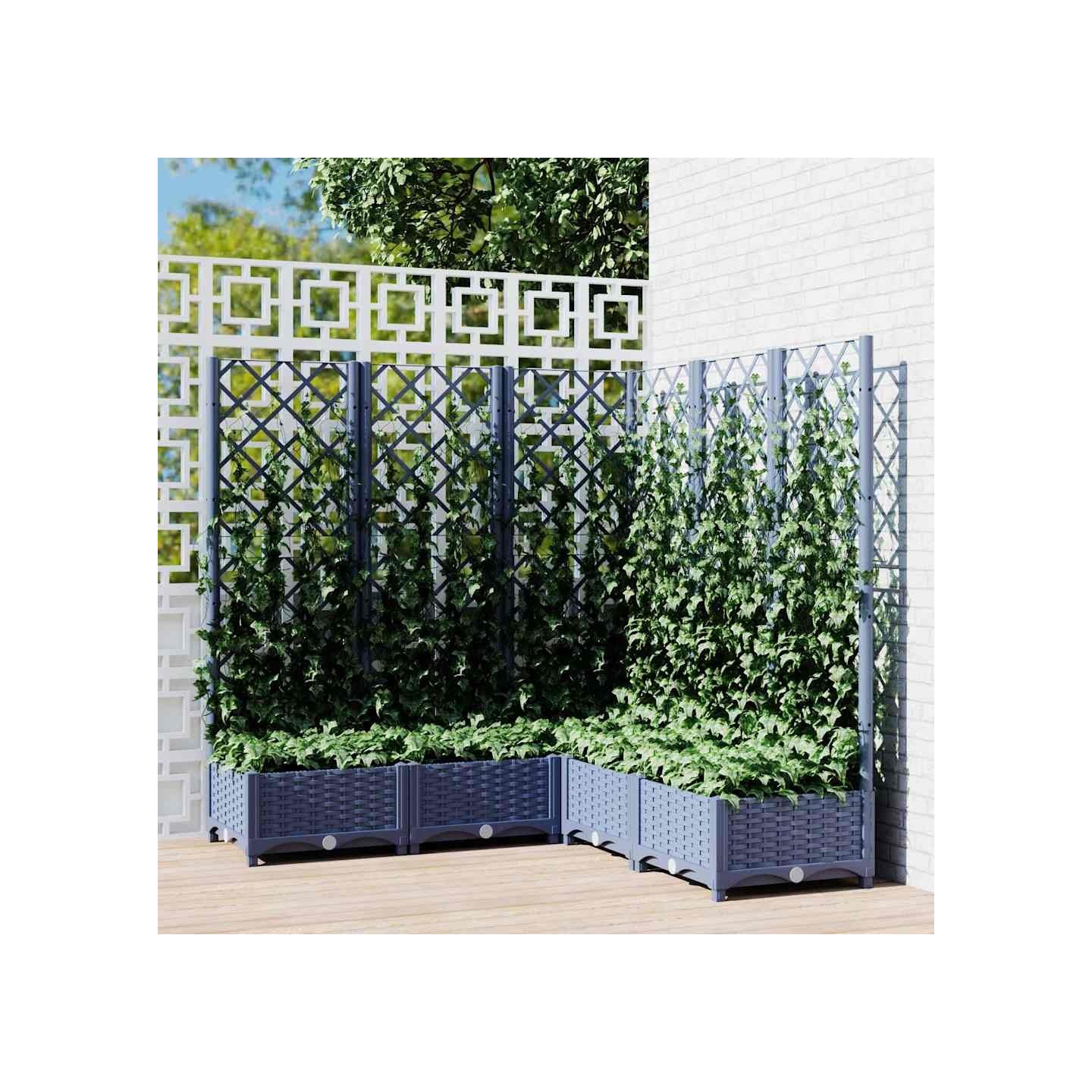 Jardinière avec treillis bleu gris 120x120x121,5 cm PP