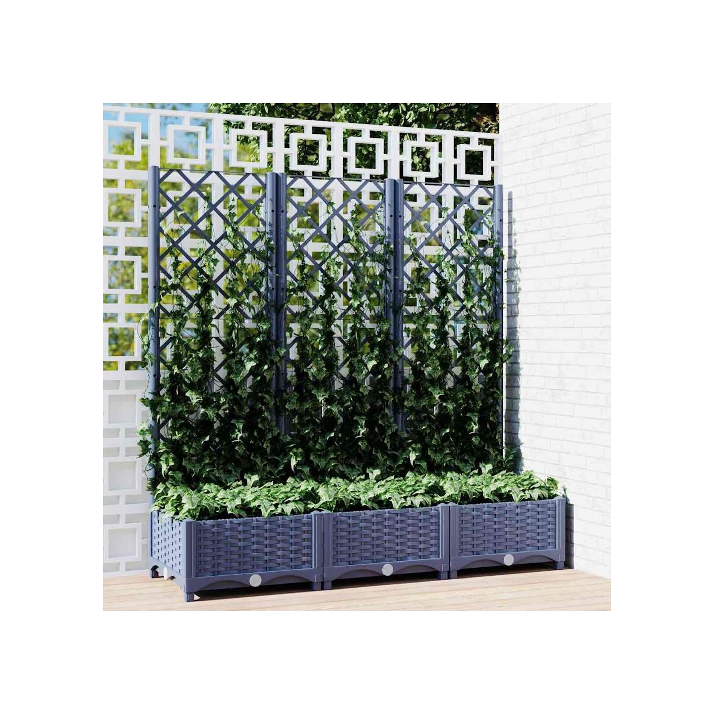 Jardinière avec treillis bleu gris 120x40x121,5 cm PP
