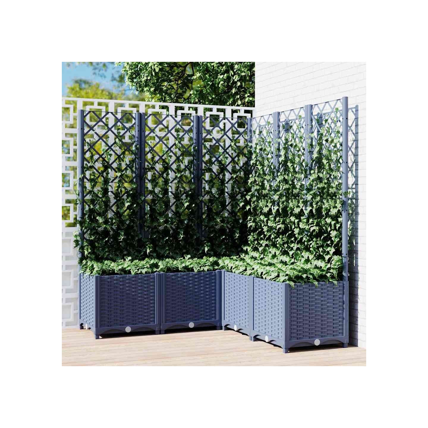 Jardinière avec treillis bleu gris 120x120x136 cm PP