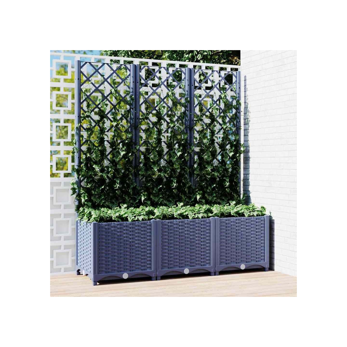 Jardinière avec treillis bleu gris 120x40x136 cm PP