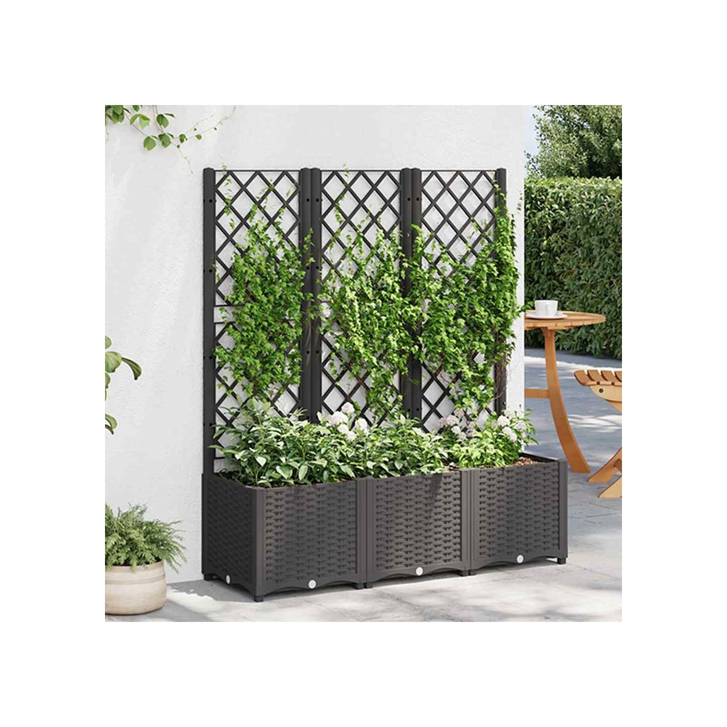 Jardinière de jardin avec treillis Noir 120 x 40 x 136 cm PP