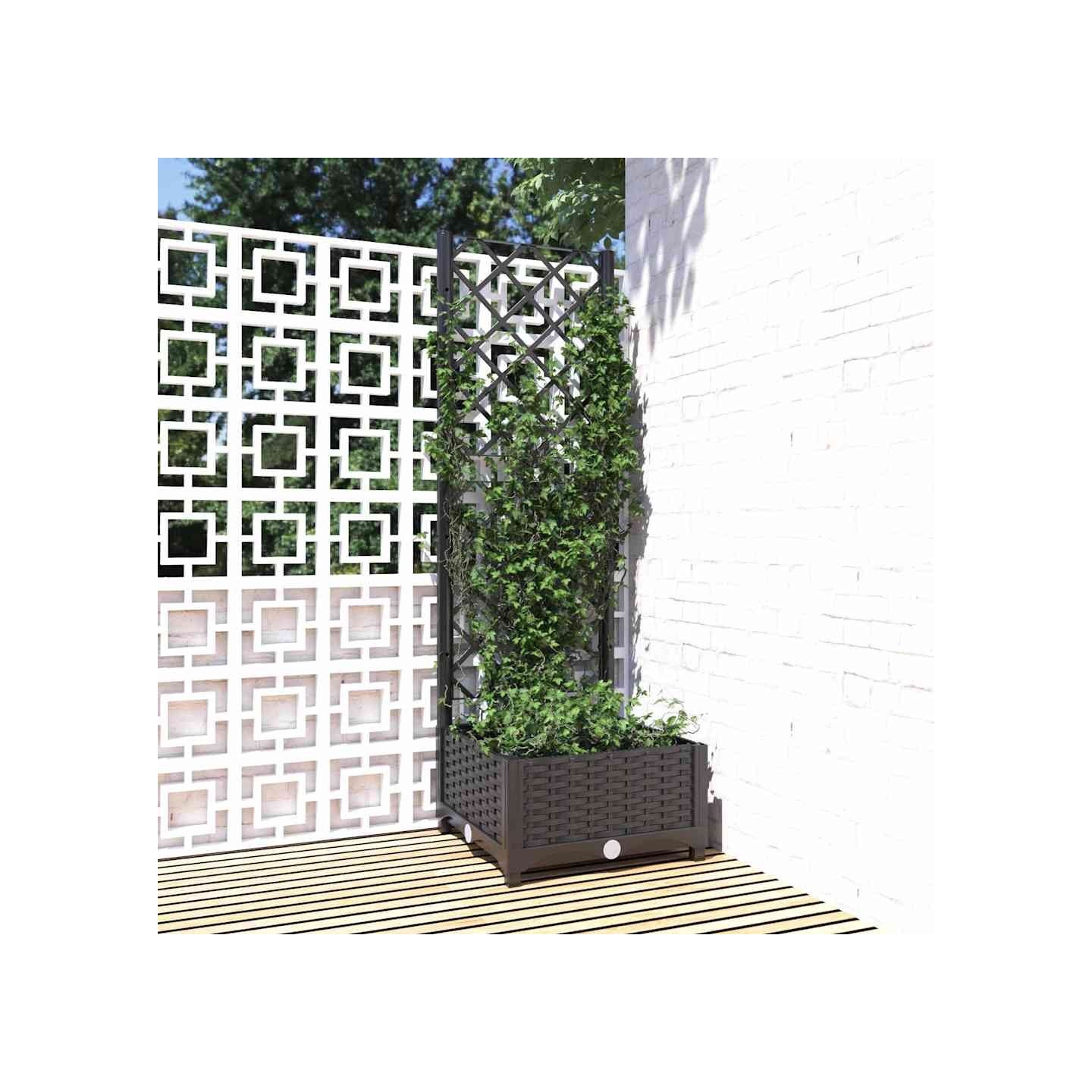 Jardinière avec treillis Noir 40x40x121,5 cm PP