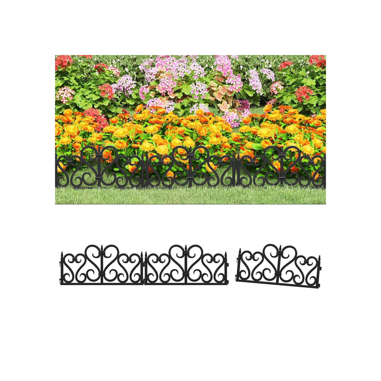 Bordures de pelouse 17 pcs Noir 10 m PP