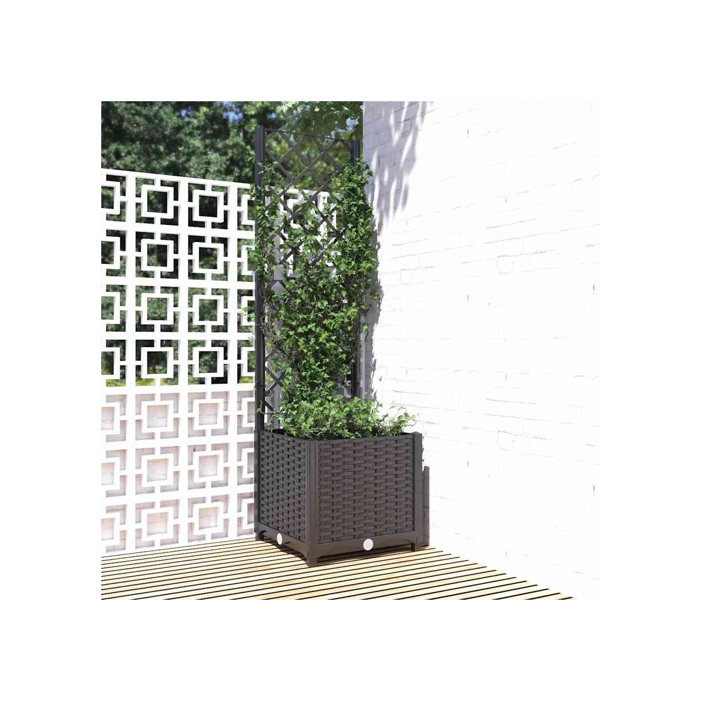 Jardinière de jardin avec treillis Noir 40x40x136 cm PP