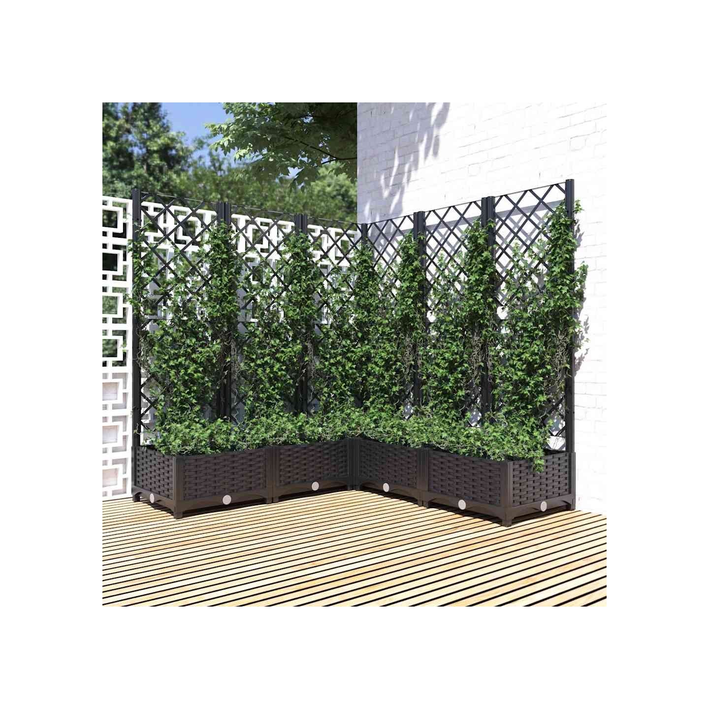 Jardinière avec treillis noir 120x120x121,5 cm PP
