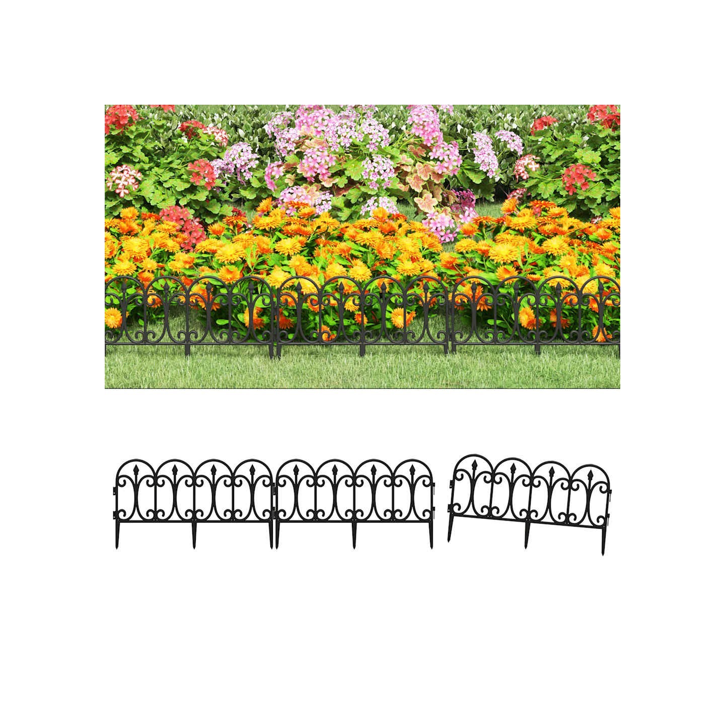 Bordures de pelouse 17 pcs Noir 10 m PP