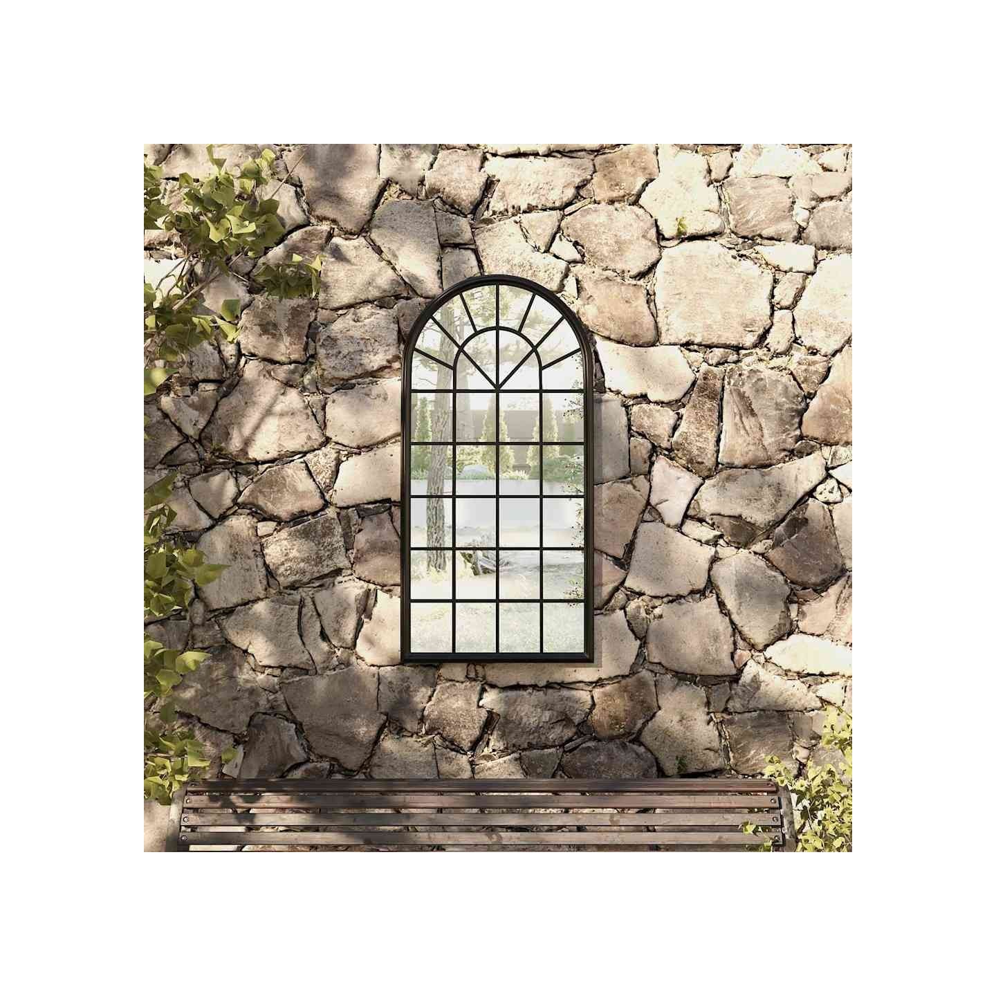 Miroir de jardin Noir 90x45 cm Fer pour utilisation extérieure