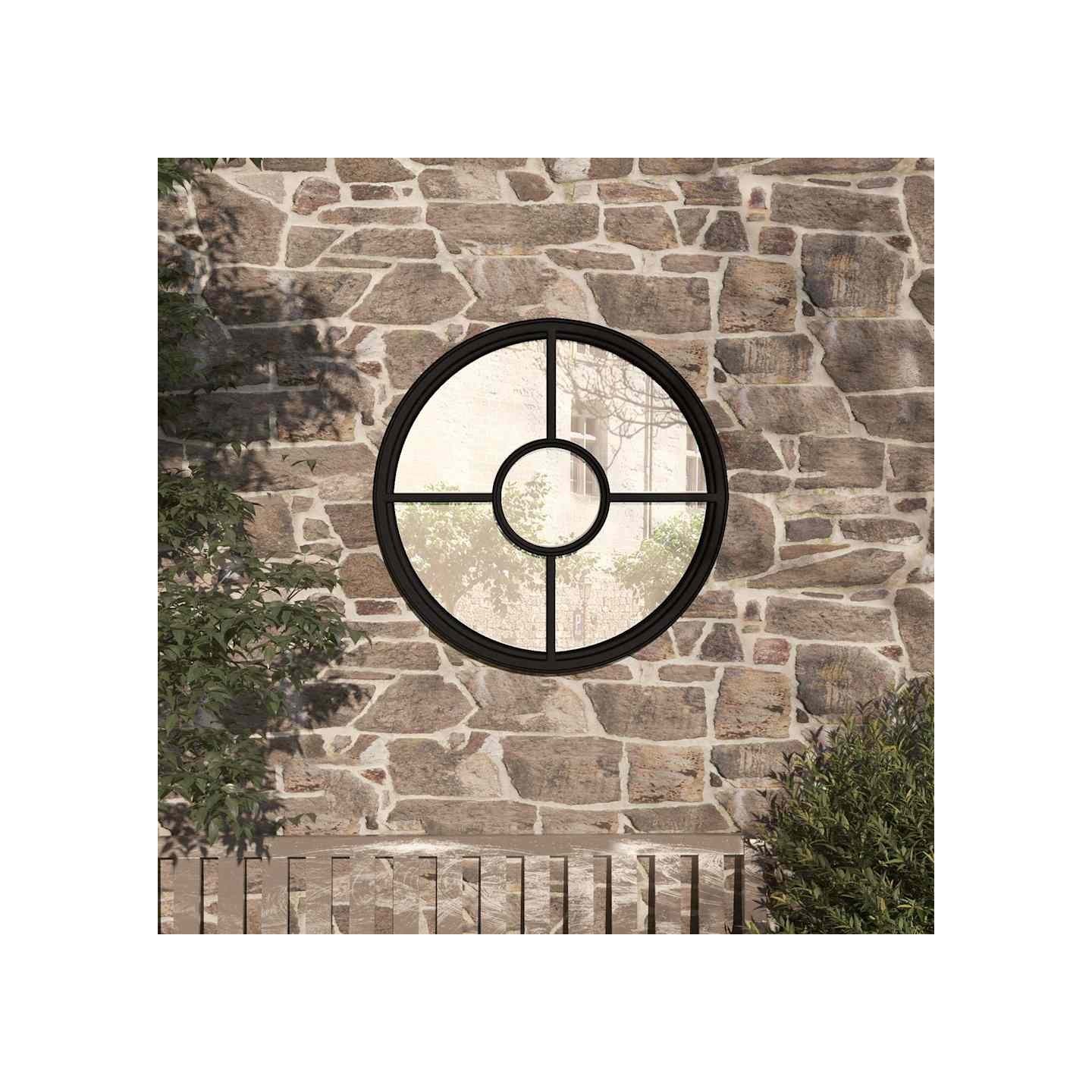 Miroir de jardin Noir 60x4 cm Fer Rond utilisation extérieure