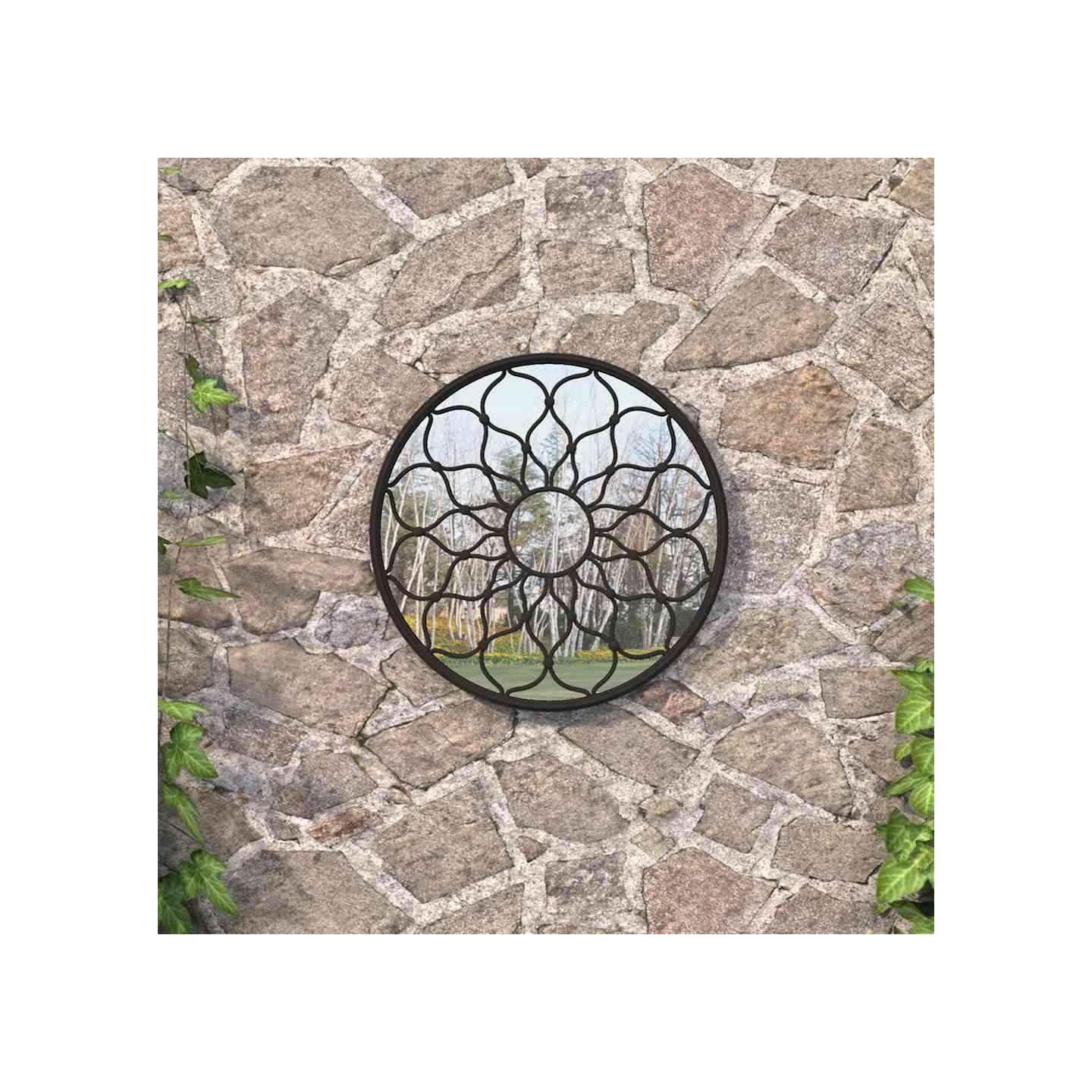 Miroir de jardin Noir 40x3 cm Fer Rond utilisation extérieure
