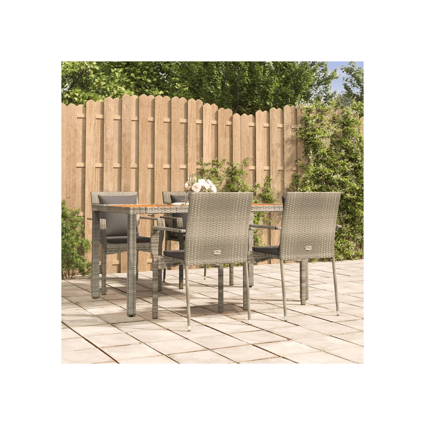 Ensemble à manger de jardin 5 pcs coussins gris résine tressée