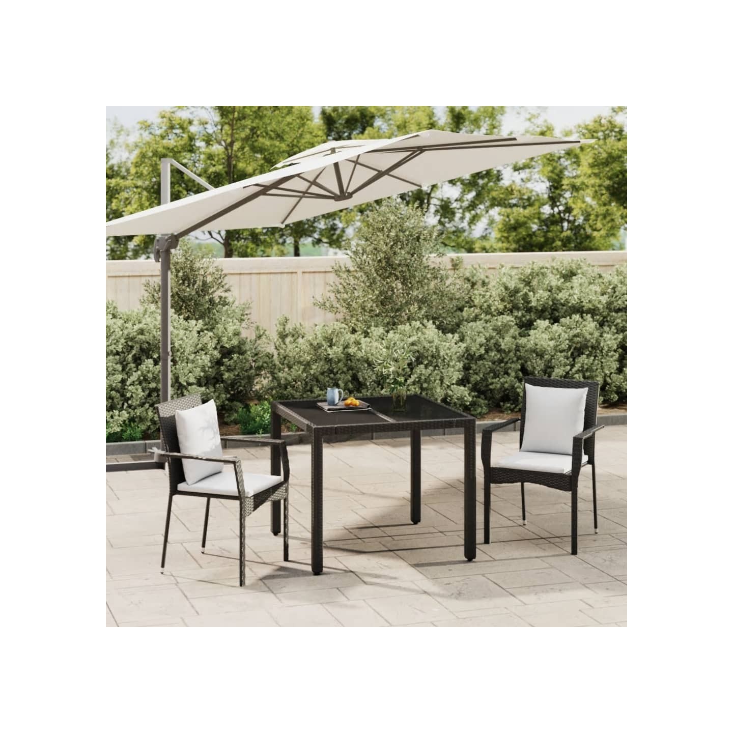 Ensemble à manger de jardin avec coussins 3 pcs Noir