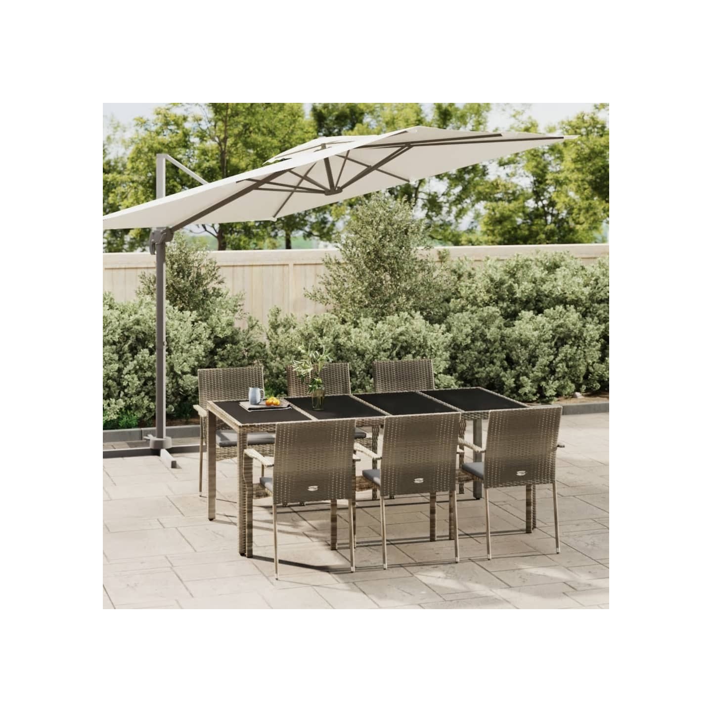 Ensemble à manger jardin et coussins 7 pcs gris rotin