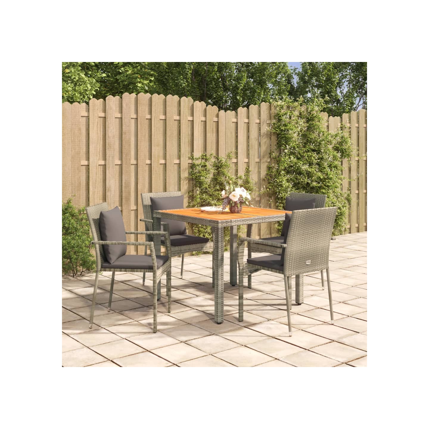 Ensemble à manger de jardin 5 pcs coussins gris résine tressée