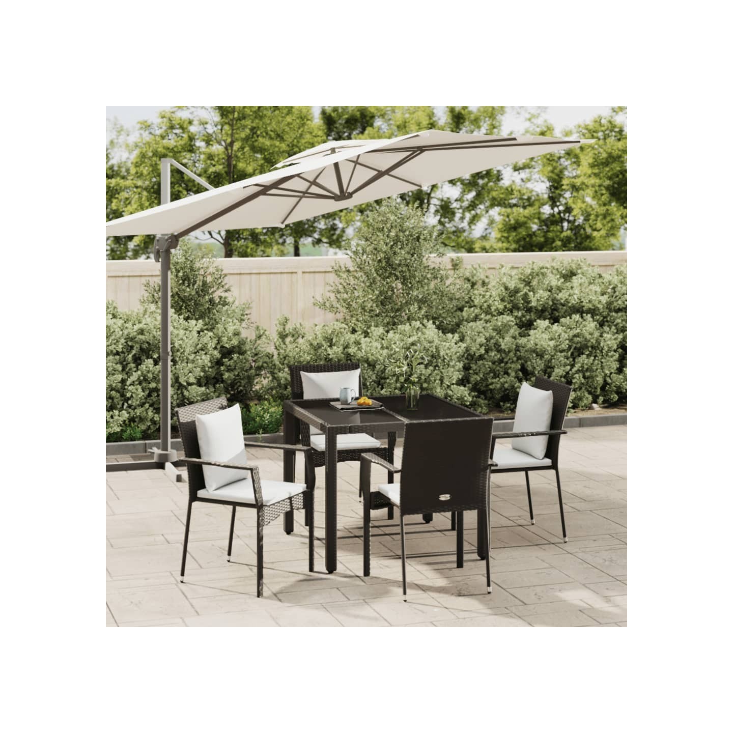 Ensemble à manger de jardin coussins 5pcs Noir Résine tressée