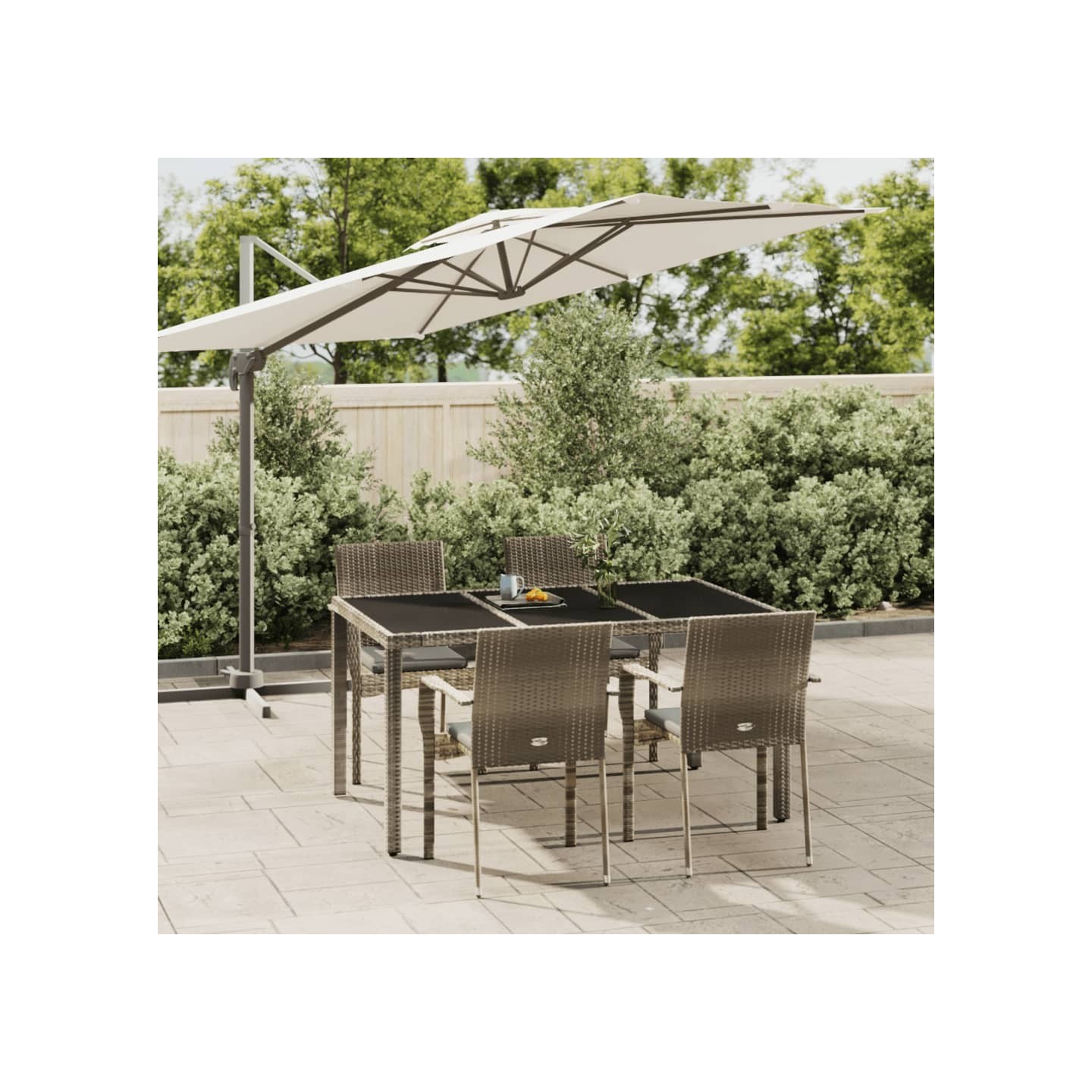 Ensemble à manger de jardin 5 pcs coussins gris résine tressée
