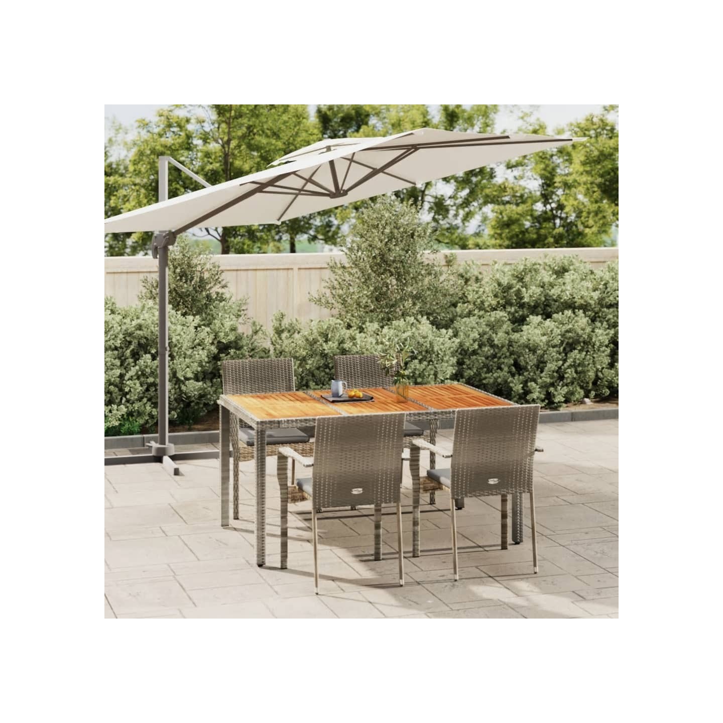 Ensemble à manger de jardin 5 pcs coussins gris résine tressée