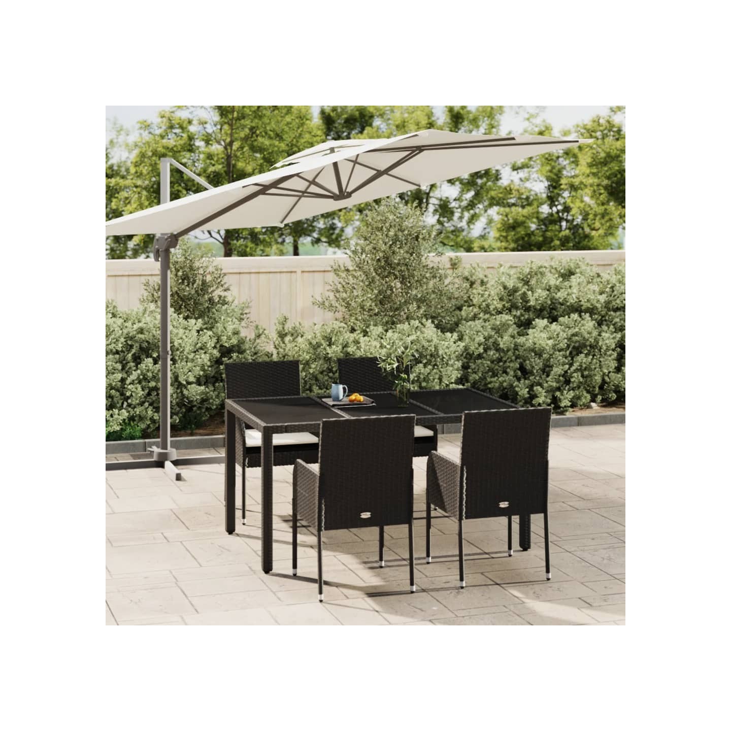 Ensemble à manger de jardin coussins 5pcs Noir Résine tressée