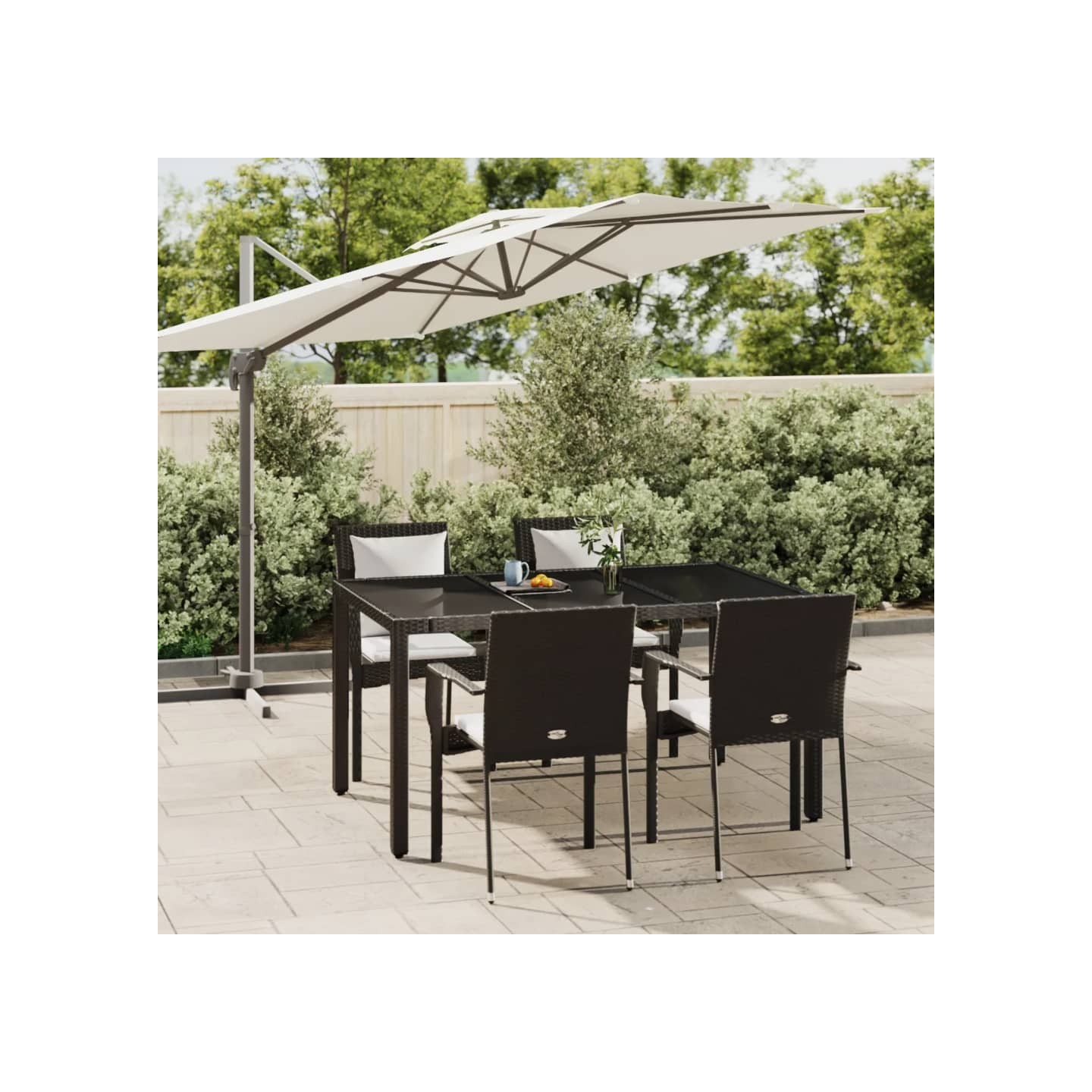 Ensemble à manger de jardin coussins 5pcs Noir Résine tressée