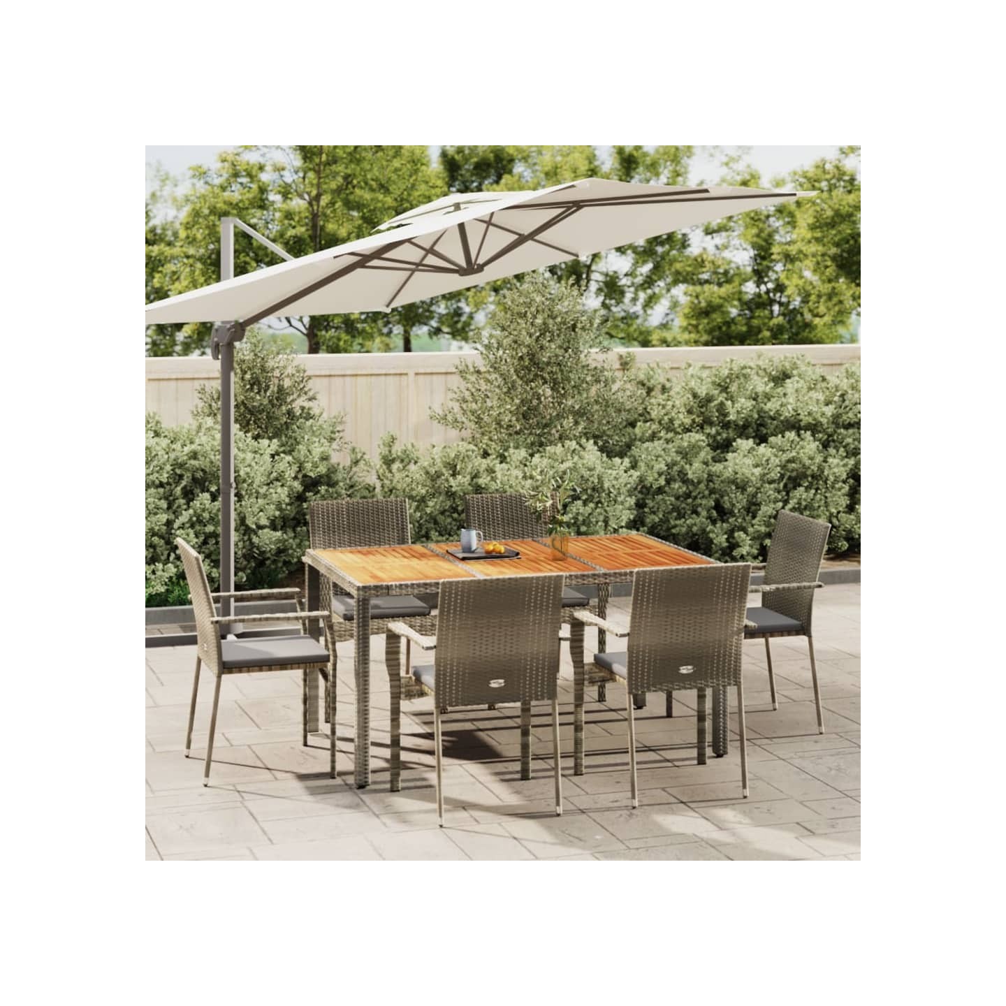 Ensemble à manger jardin et coussins 7 pcs gris rotin