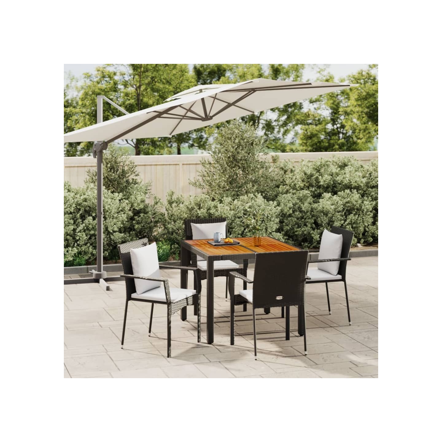 Ensemble à manger de jardin coussins 5pcs Noir Résine tressée
