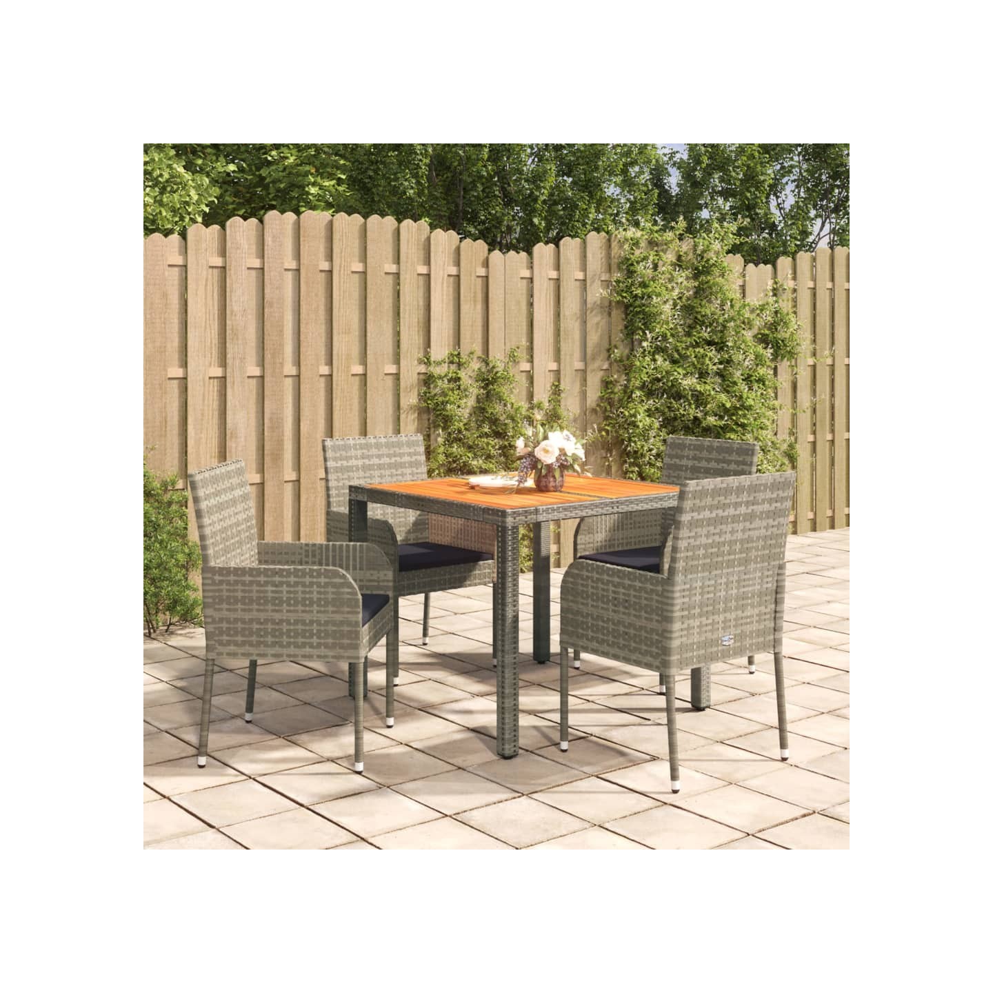 Ensemble à manger de jardin 5 pcs coussins gris résine tressée
