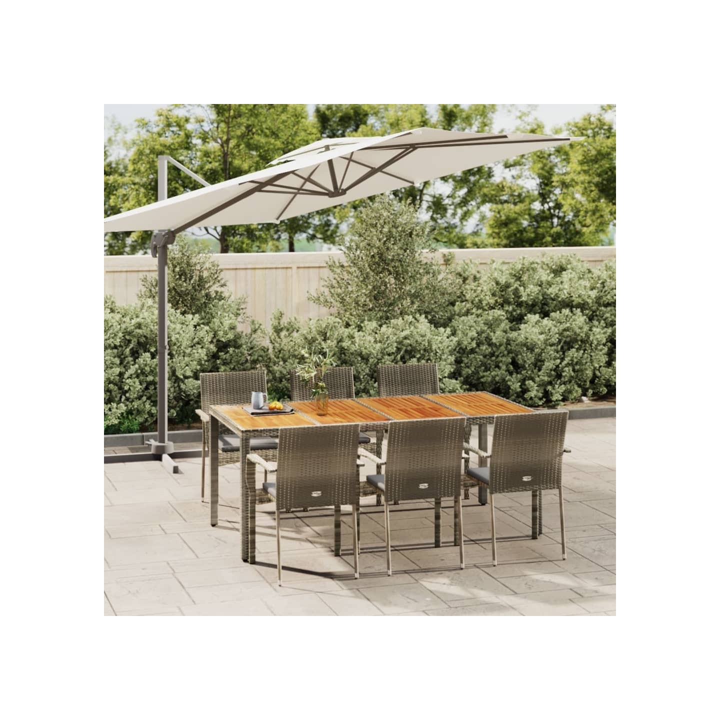 Ensemble à manger jardin et coussins 7 pcs gris rotin