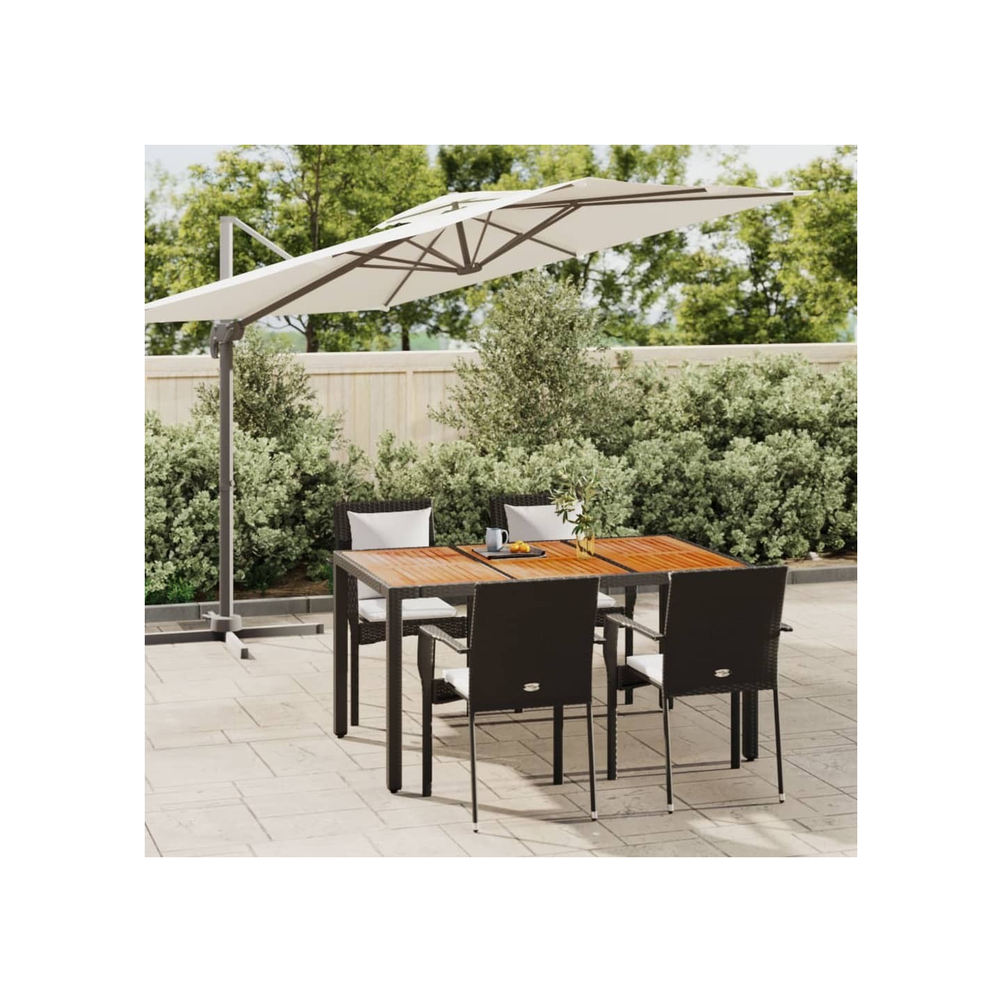 Ensemble à manger de jardin coussins 5pcs Noir Résine tressée