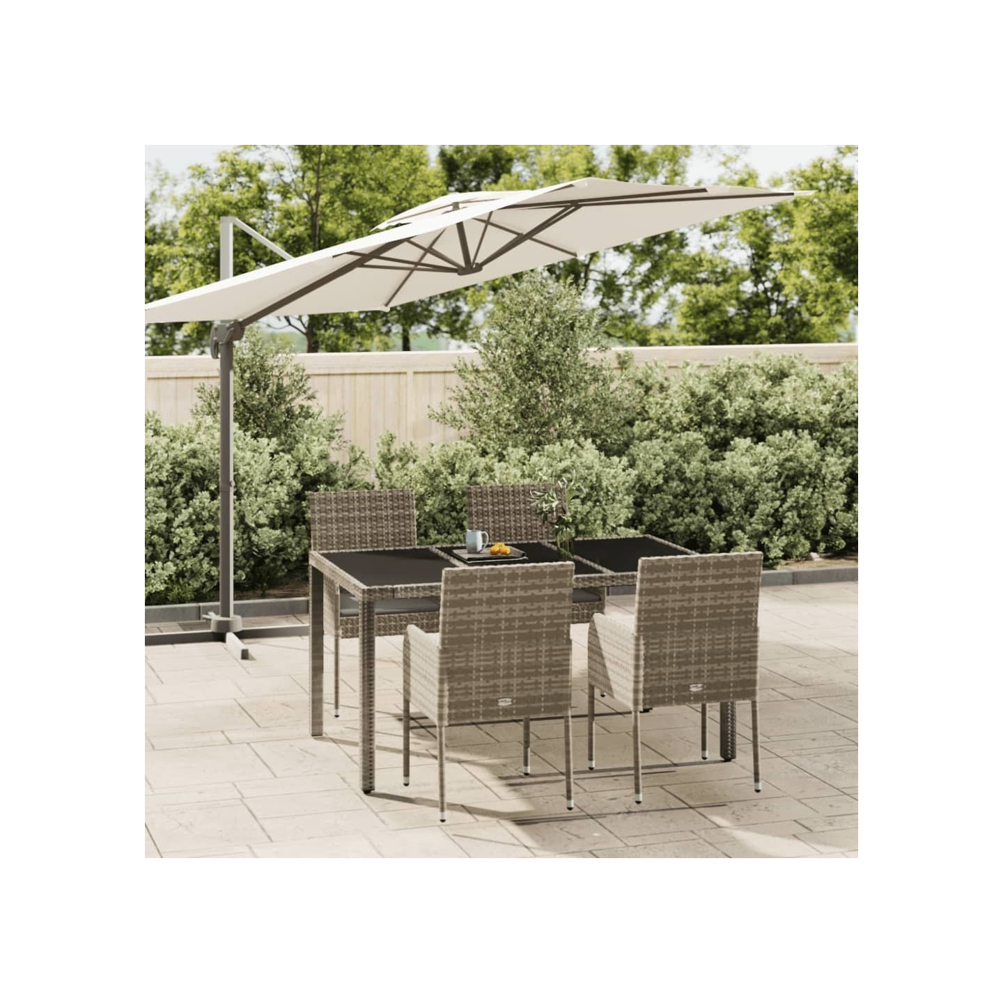 Ensemble à manger de jardin 5 pcs coussins gris résine tressée
