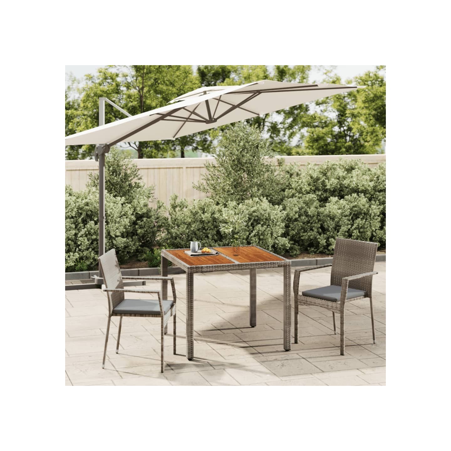 Ensemble à manger de jardin 3 pcs coussins gris résine tressée