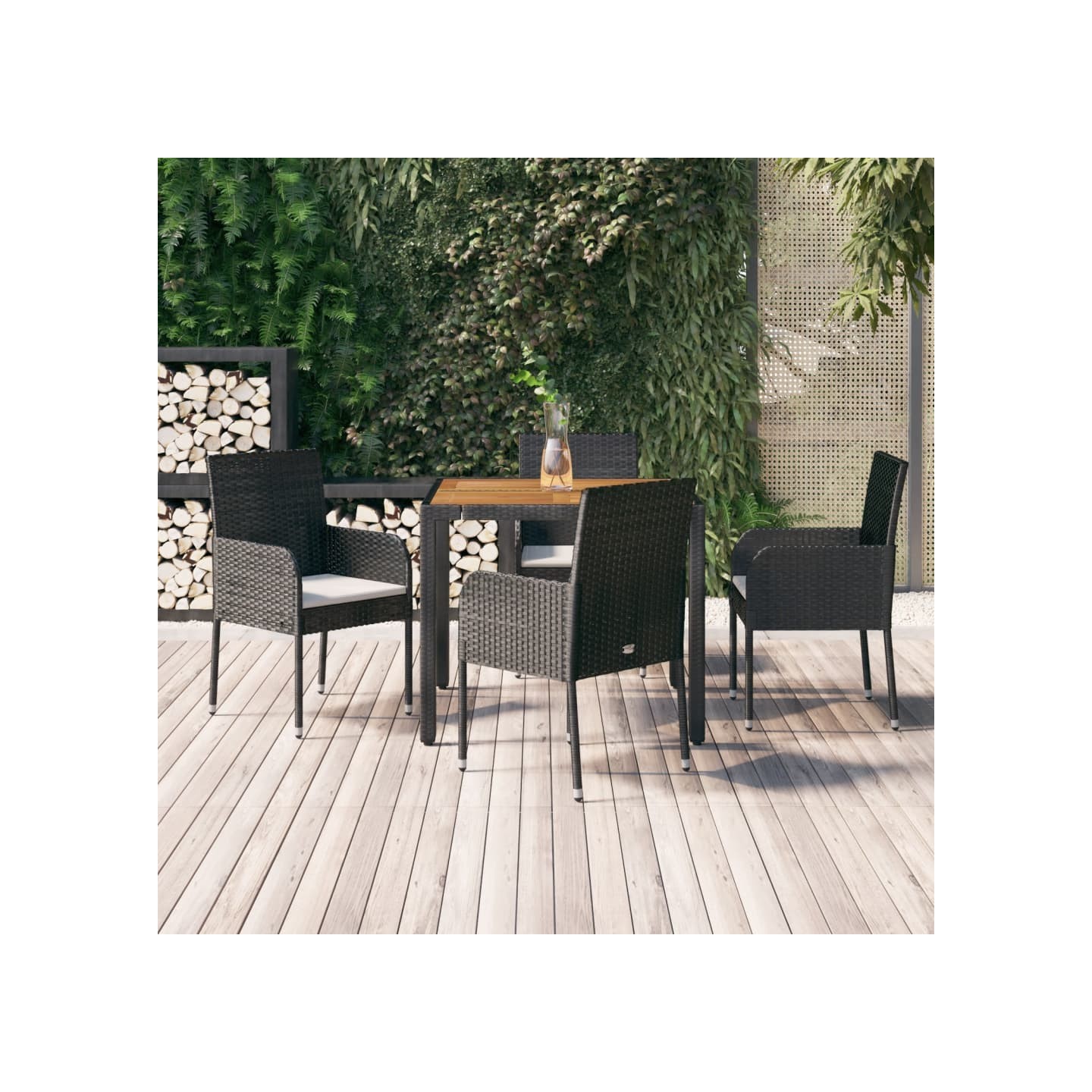 Ensemble à manger de jardin coussins 5pcs Noir Résine tressée
