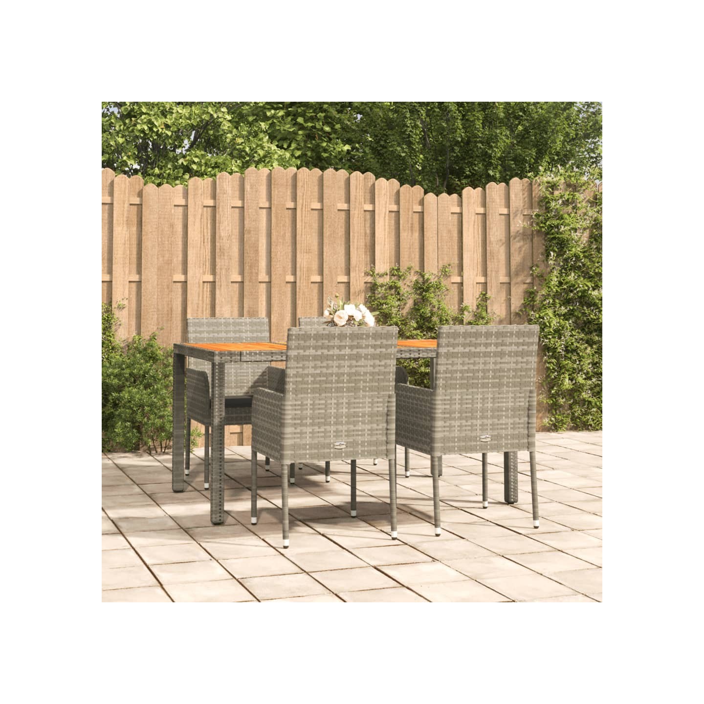 Ensemble à manger de jardin 5 pcs coussins gris résine tressée