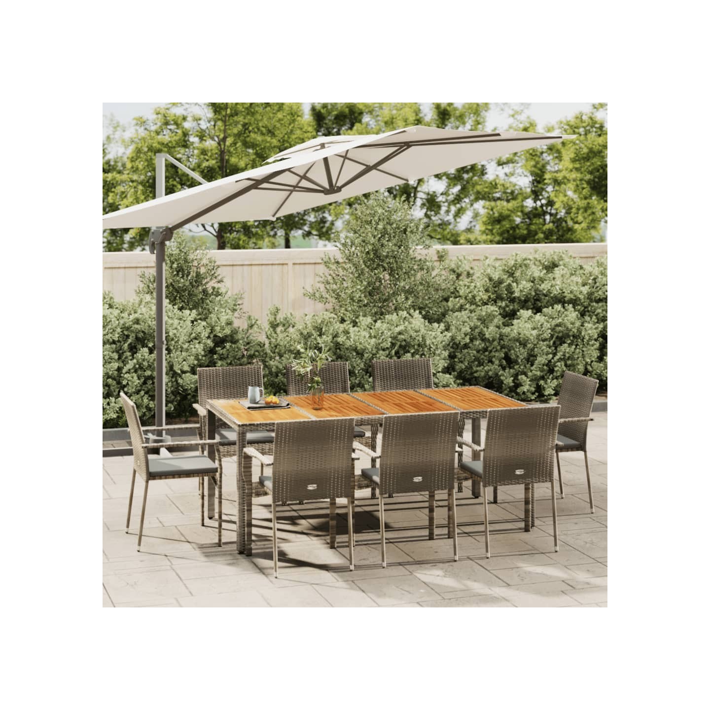 Ensemble à manger de jardin 9 pcs coussins gris résine tressée