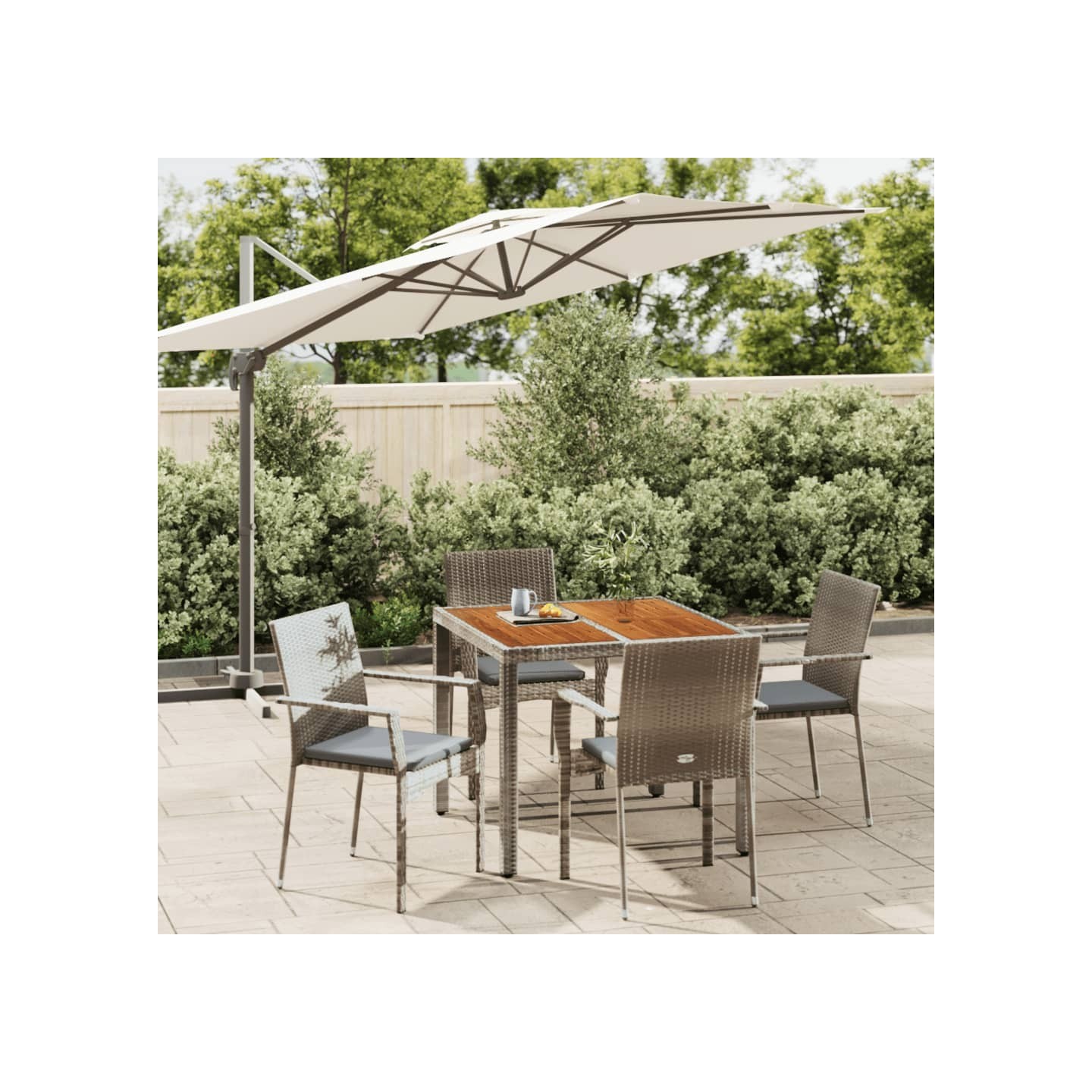Ensemble à manger de jardin 5 pcs coussins gris résine tressée