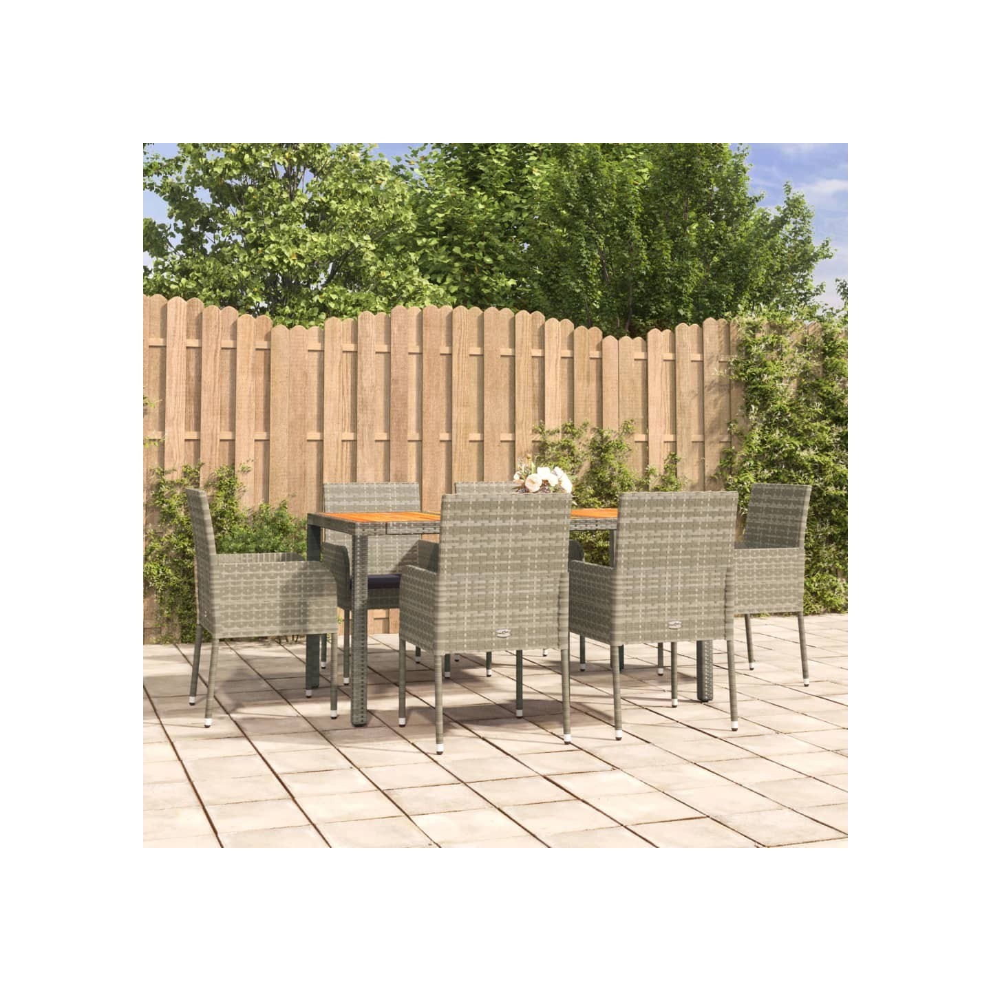 Ensemble à manger jardin et coussins 7 pcs gris rotin