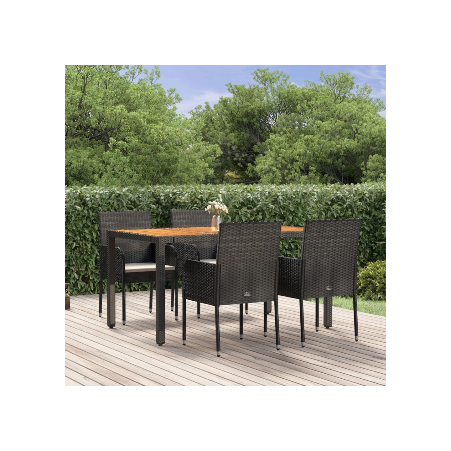 Ensemble à manger de jardin coussins 5pcs Noir Résine tressée