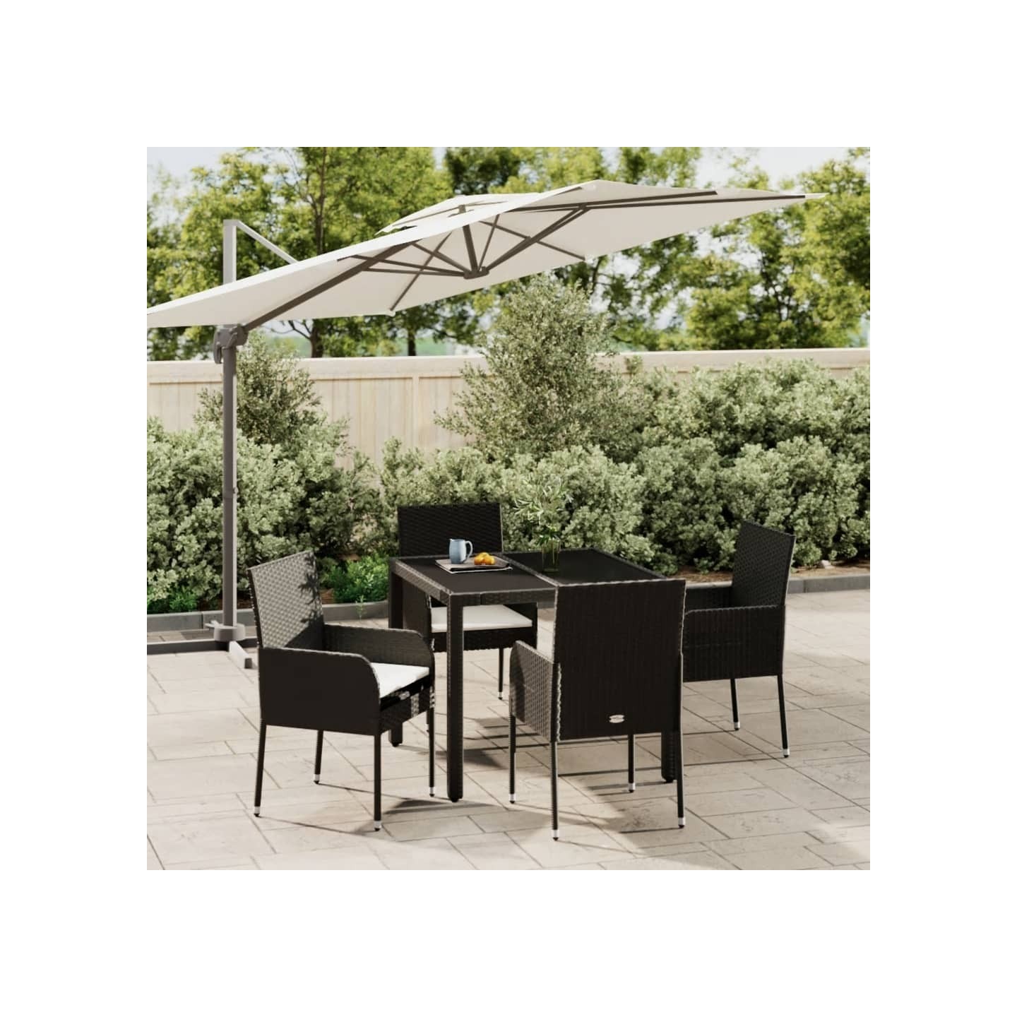 Ensemble à manger de jardin coussins 5pcs Noir Résine tressée
