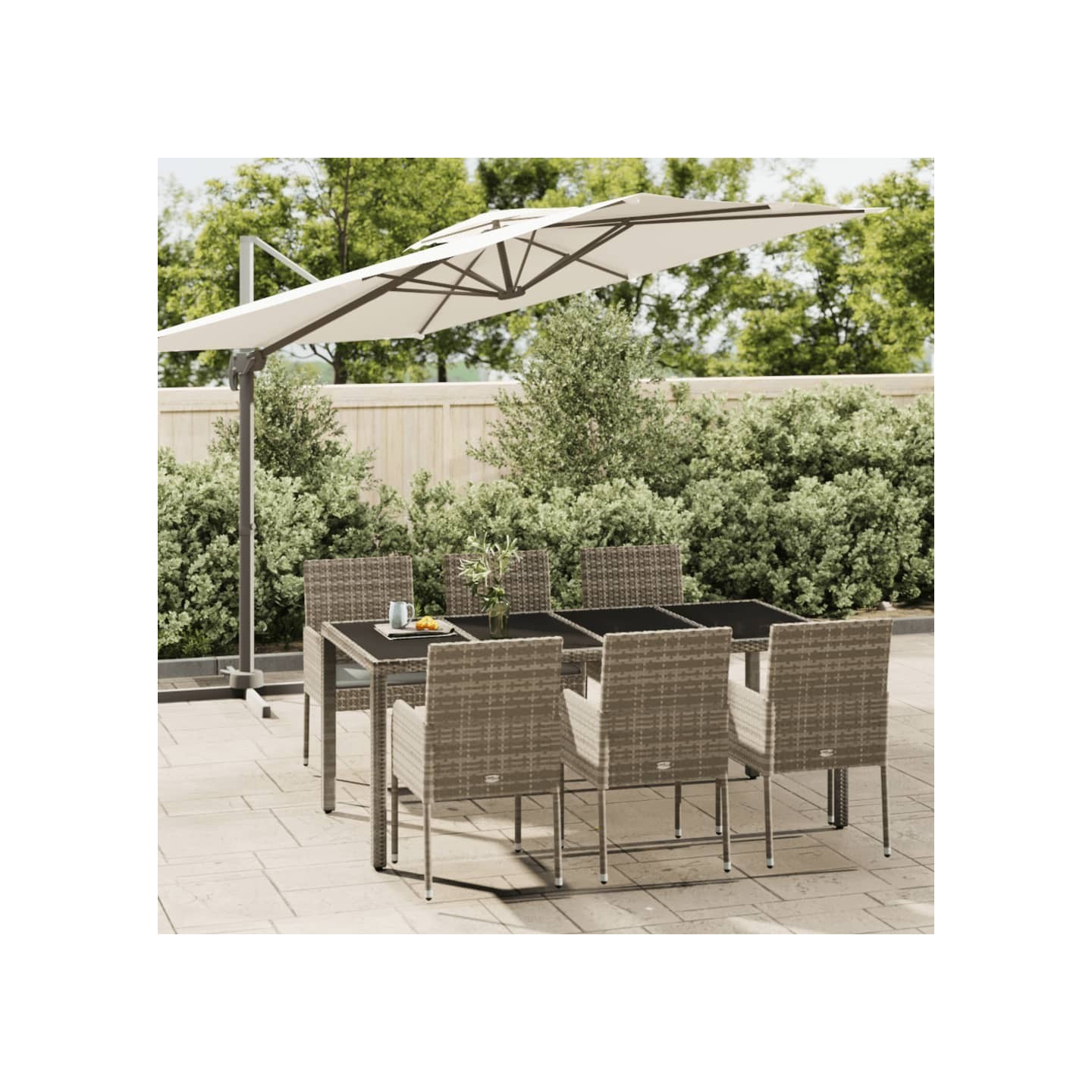 Ensemble à manger jardin et coussins 7 pcs gris rotin