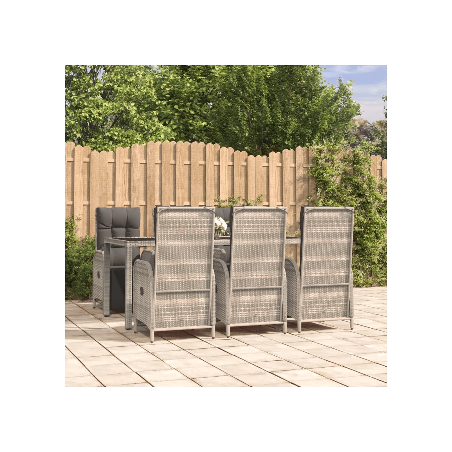 Ensemble à manger jardin et coussins 7 pcs gris rotin