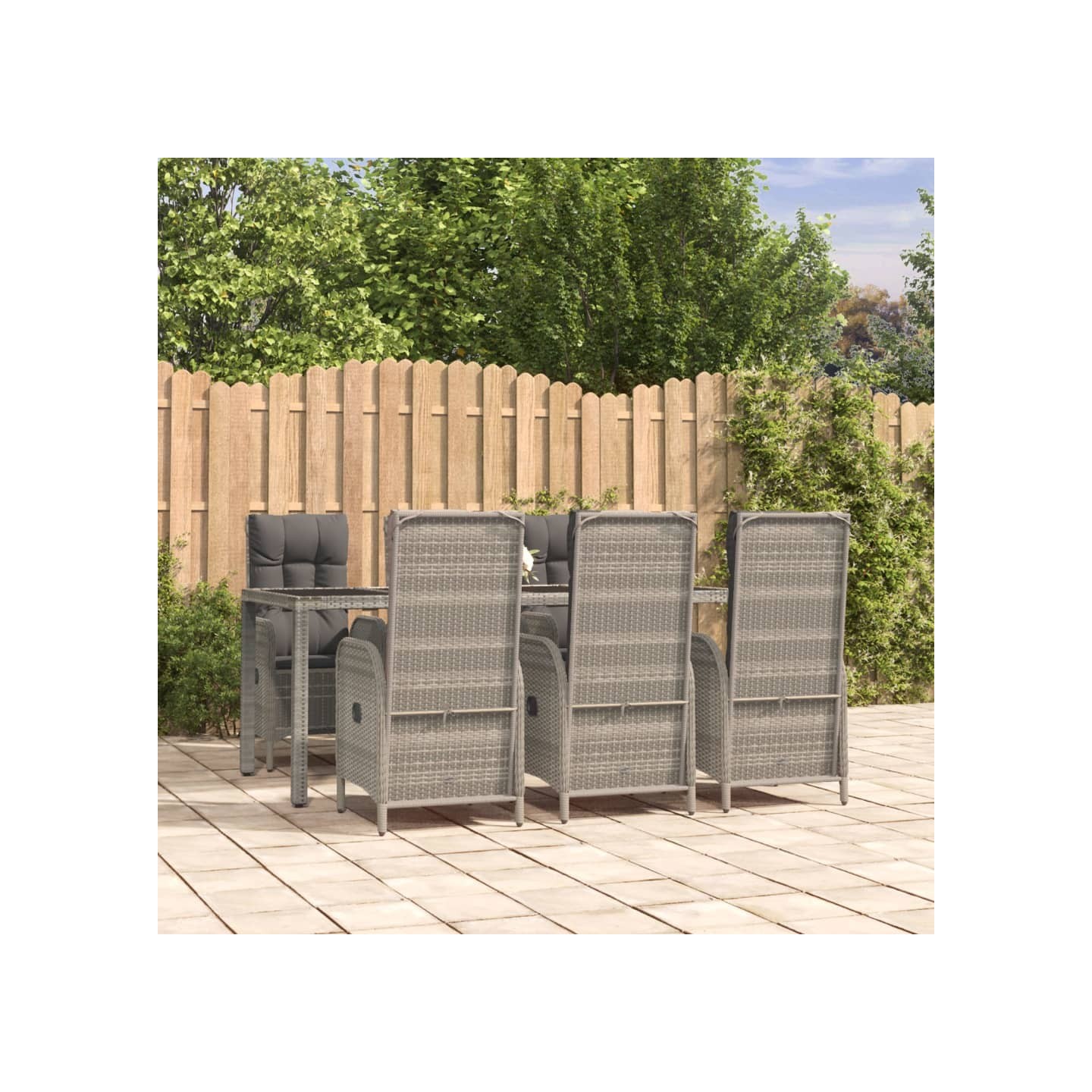 Ensemble à manger jardin et coussins 7 pcs gris rotin