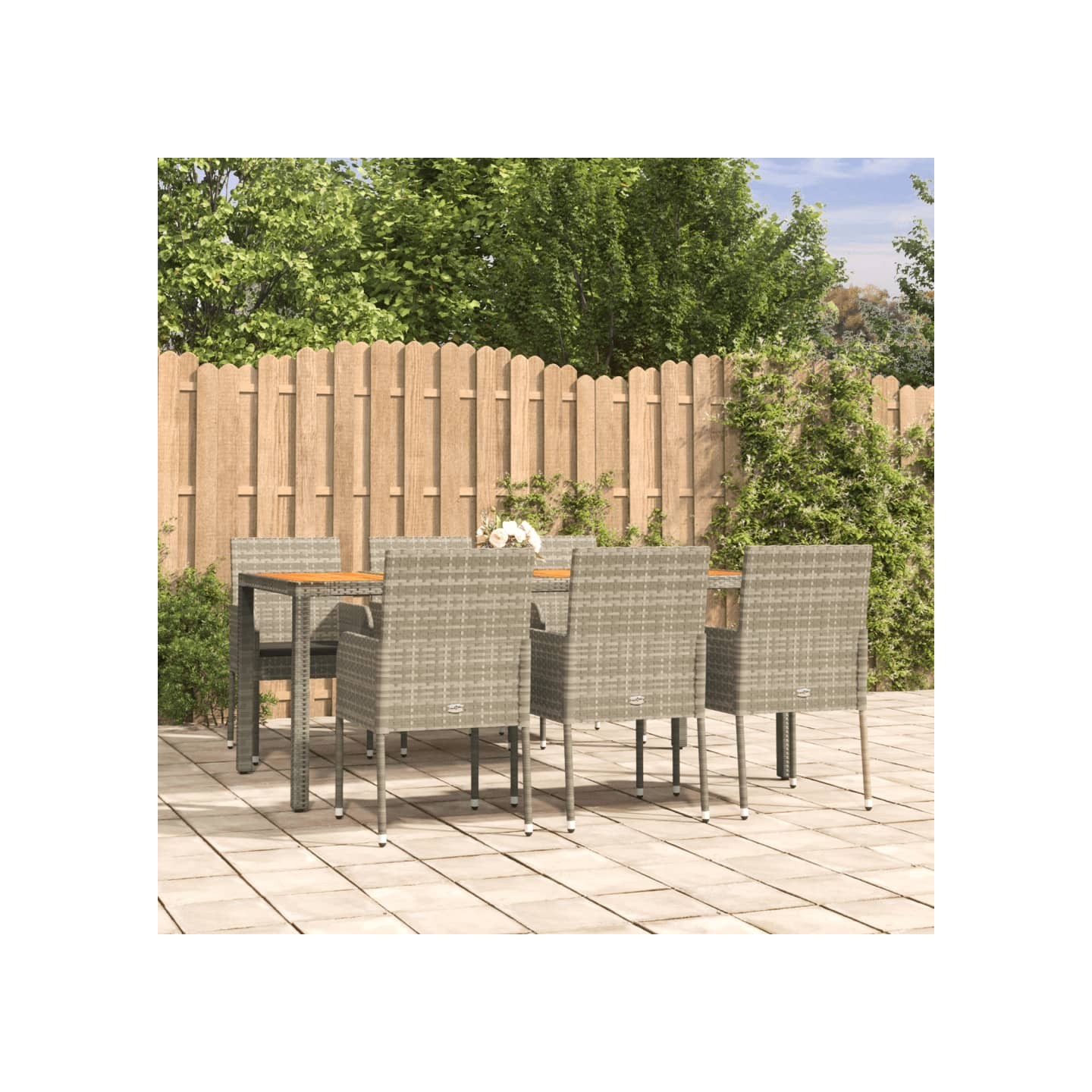 Ensemble à manger jardin et coussins 7 pcs gris rotin