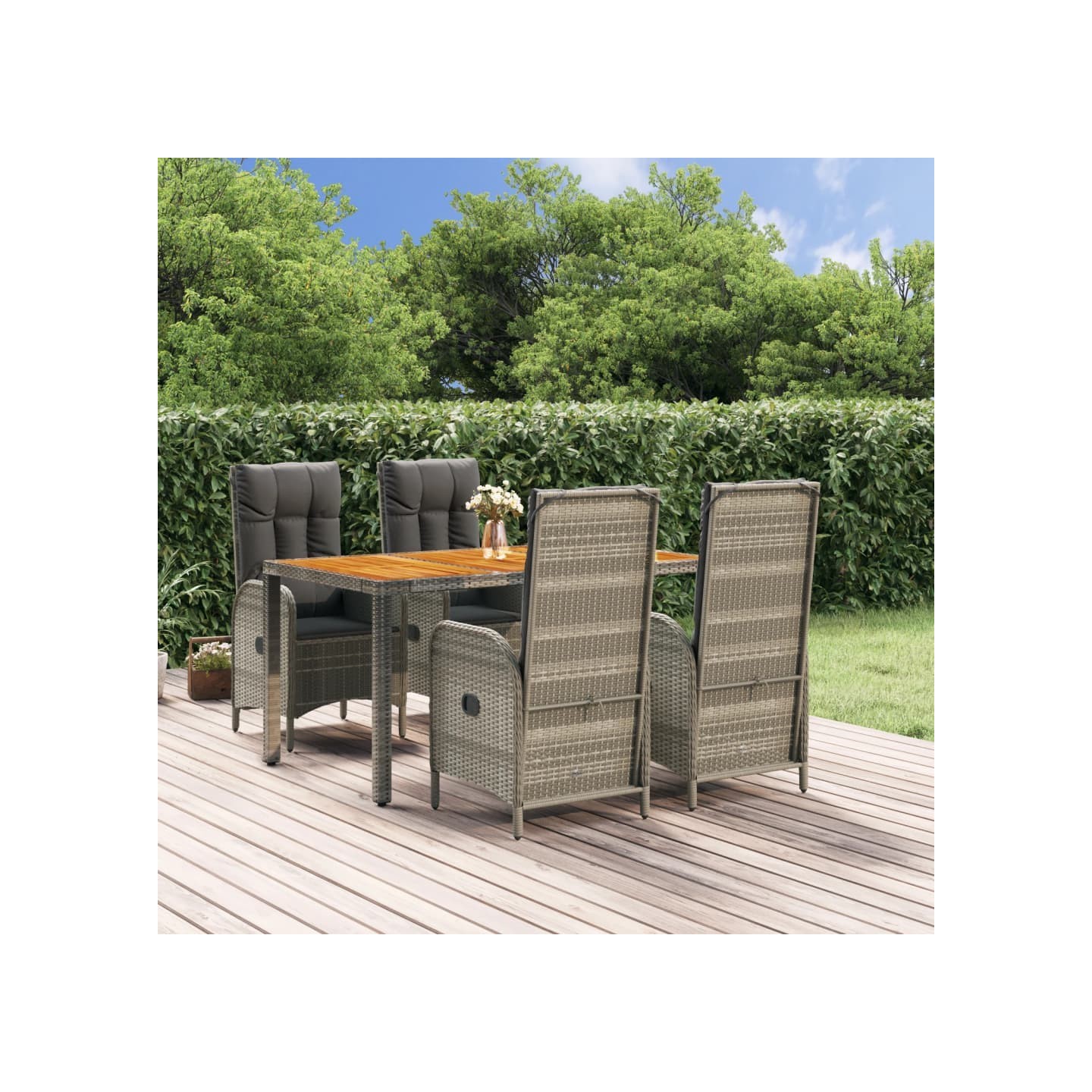 Ensemble à manger de jardin 5 pcs coussins gris résine tressée
