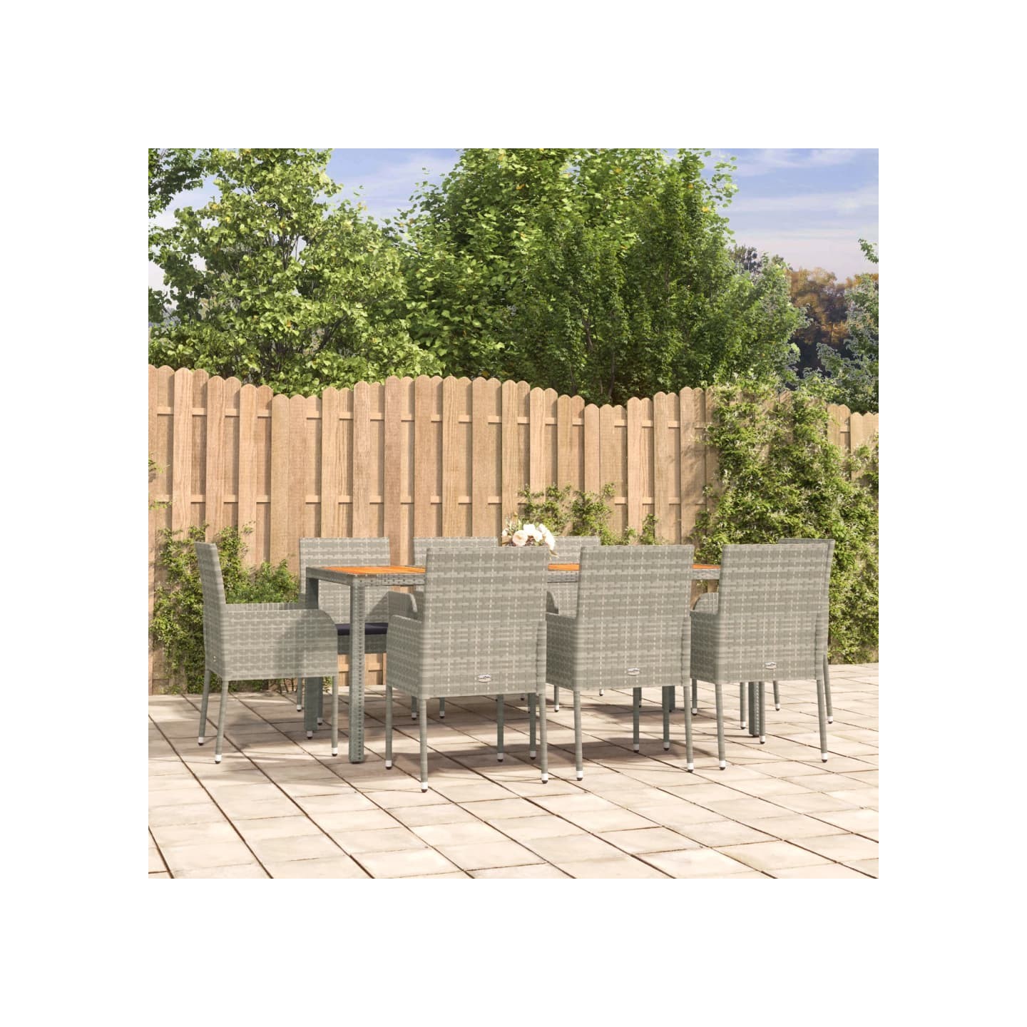 Ensemble à manger de jardin 9 pcs coussins gris résine tressée