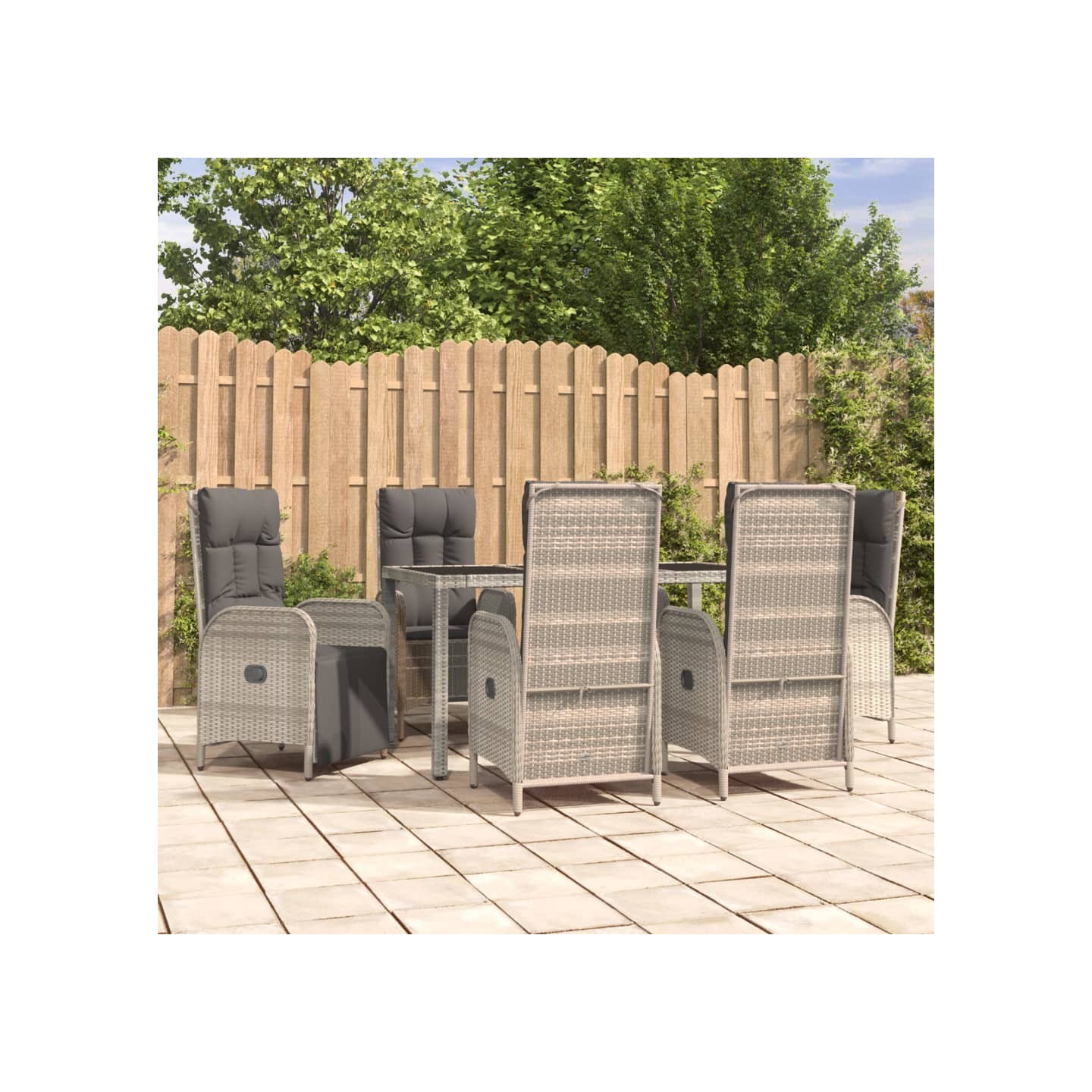 Ensemble à manger jardin et coussins 7 pcs gris rotin